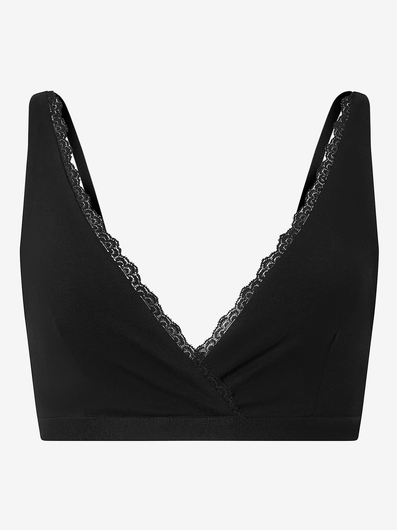 Komodo Margot Organic Cotton Lace Trim Bra - Black | Comfortable Wireless Bralette for Everyday Wear & Sleep