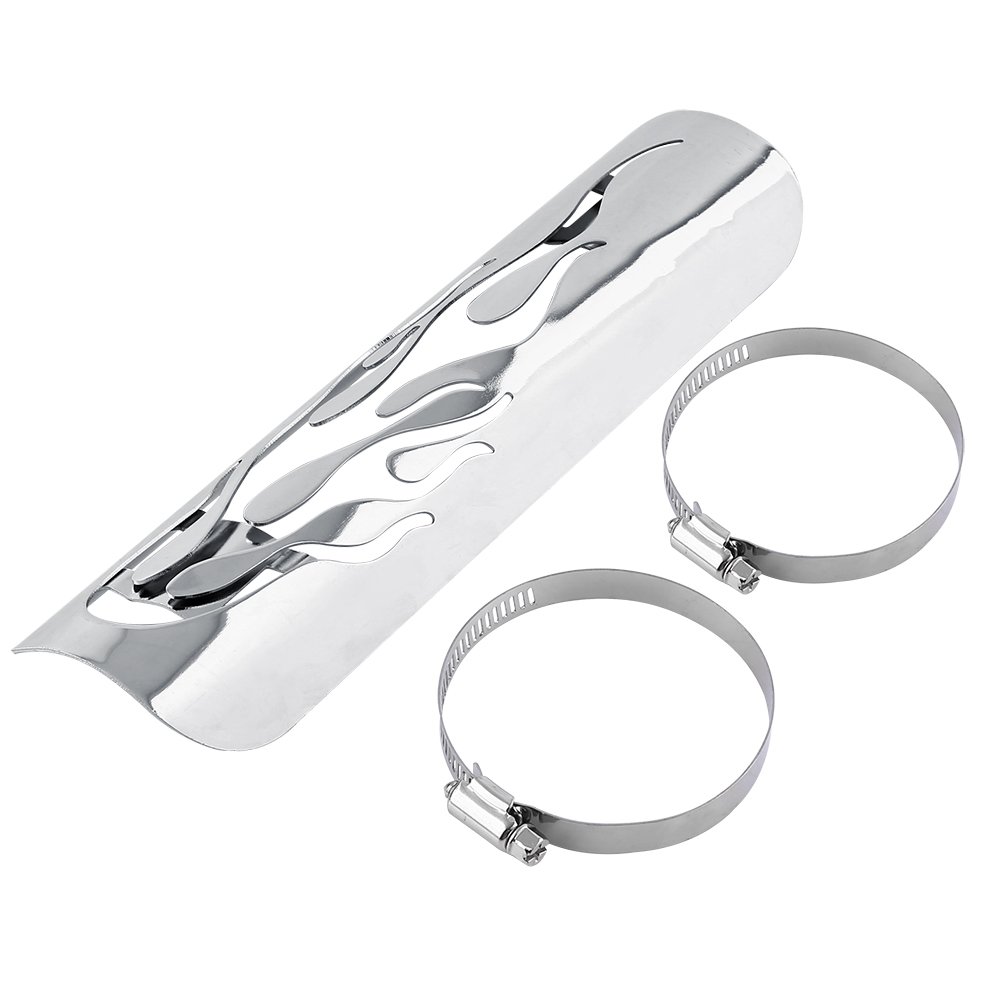 Universal Motorcycle Exhaust Pipe Heat Shield Cover - Silver Flame Guard for Muffler Protection | Heat Insulation Guard for Cruiser, Sports & Touring Bikes | Riding Comfort & Engine Safety Accessory