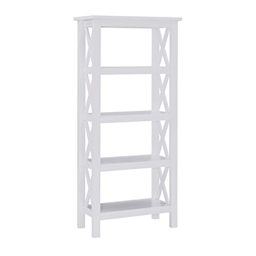 BOWERY HILL Traditional Wood Bookcase in Antique White - Classic Home Office Bookshelf for Living Room, Bedroom & Study Organization