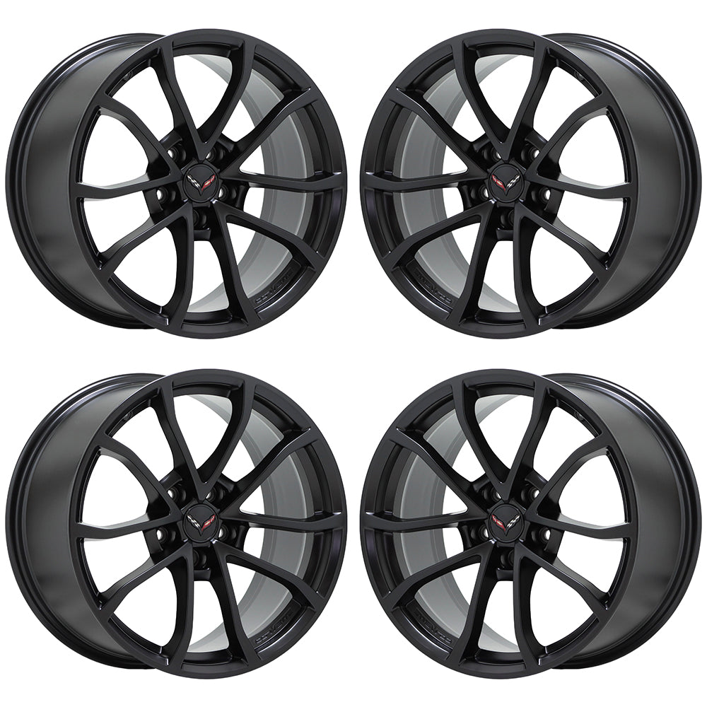 19-20 Corvette GS C7 Satin Black Wheels Rims OEM GM 5542 5543 Factory Exchange - Perfect for Corvette Upgrades & Performance Enhancement