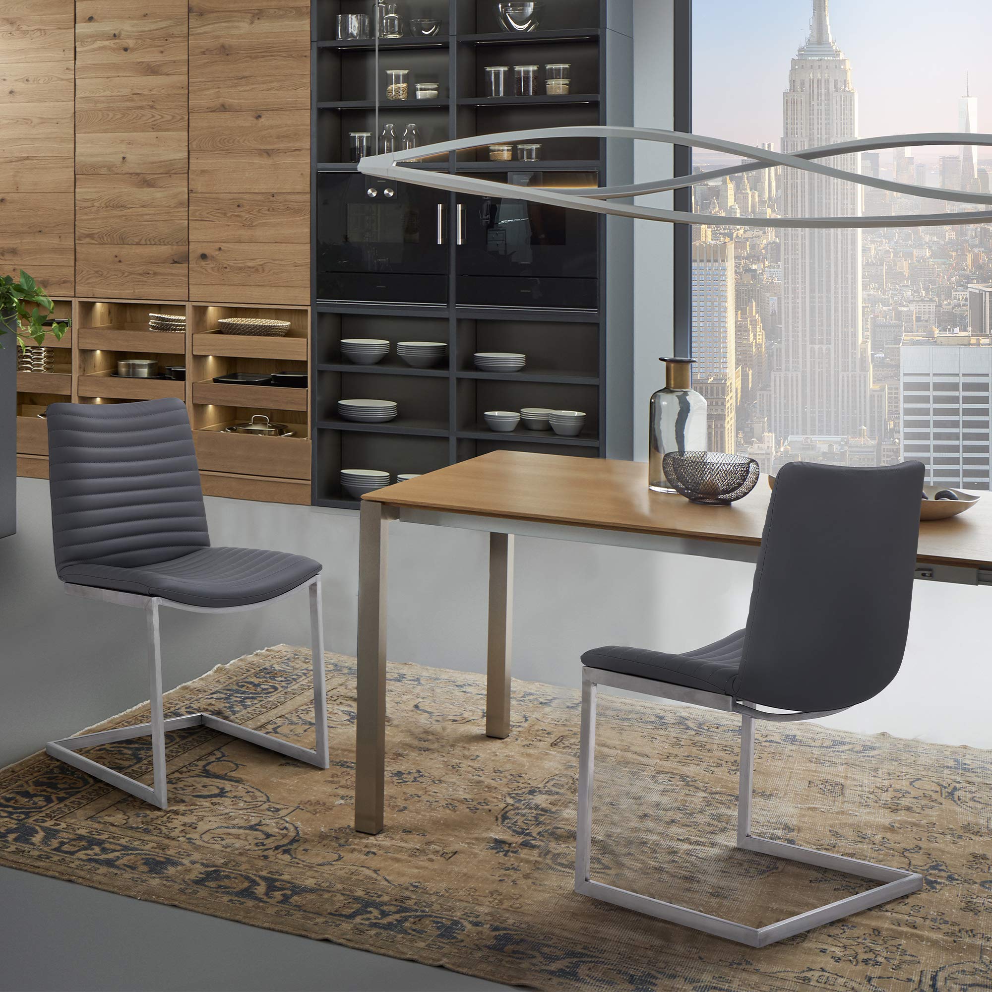 Armen Living April Contemporary Faux Leather Dining Chairs - Set of 2, 17.5