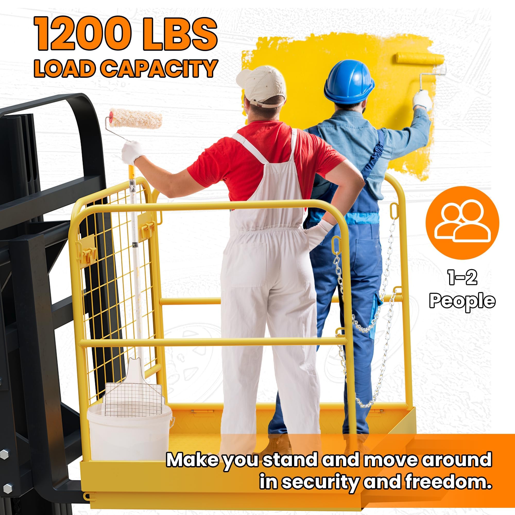 Heavy Duty 36x36 Steel Forklift Safety Cage - 1200 LBS Capacity Foldable Forklift Man Basket Work Platform for Warehouse, Construction & Industrial Use