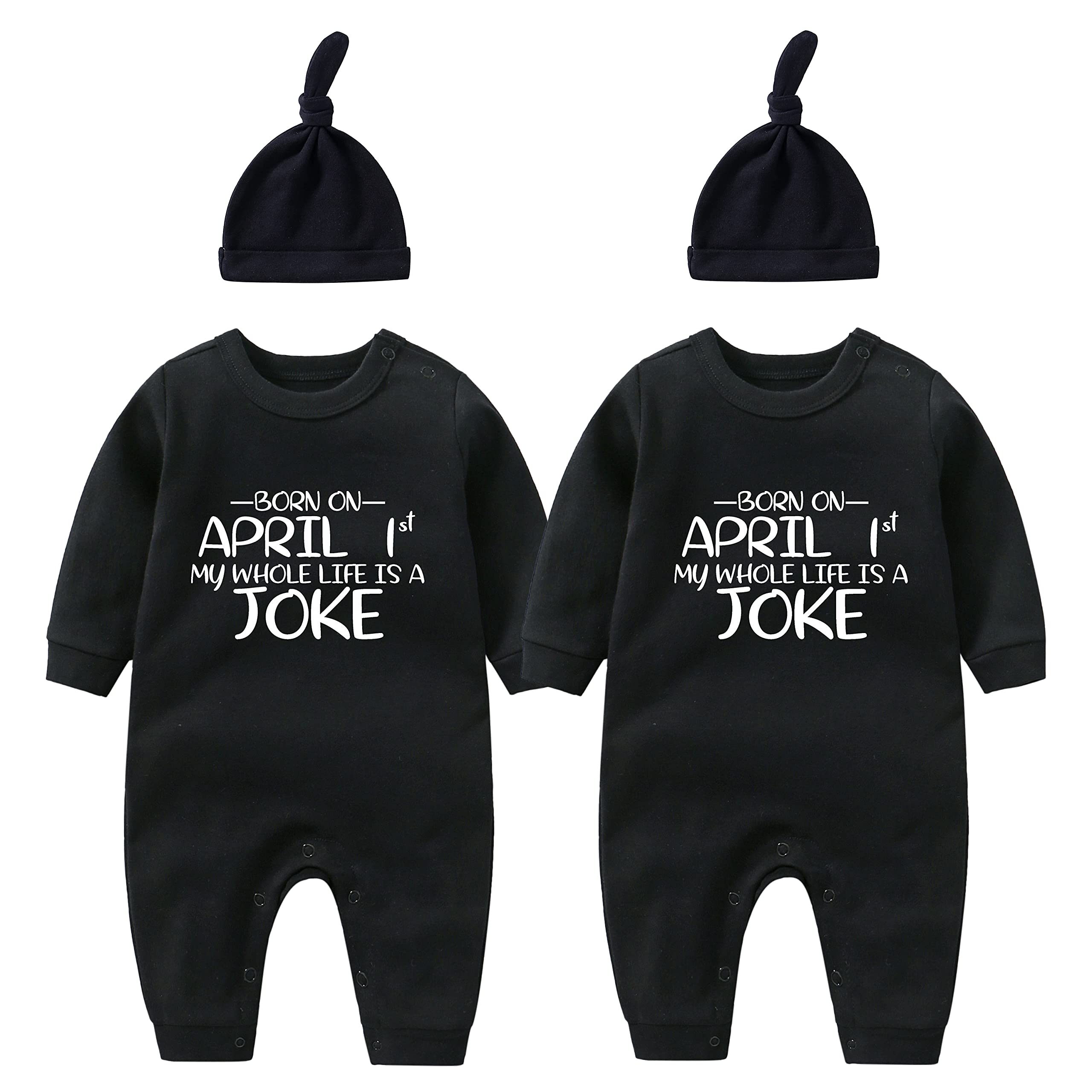YSCULBUTOL Baby Twins Bodysuit - April Fools Day Outfit for Infant Boys & Girls with Matching Hat | Cute Newborn Jumpsuit for Photo Shoots, Family Events & Holiday Celebrations