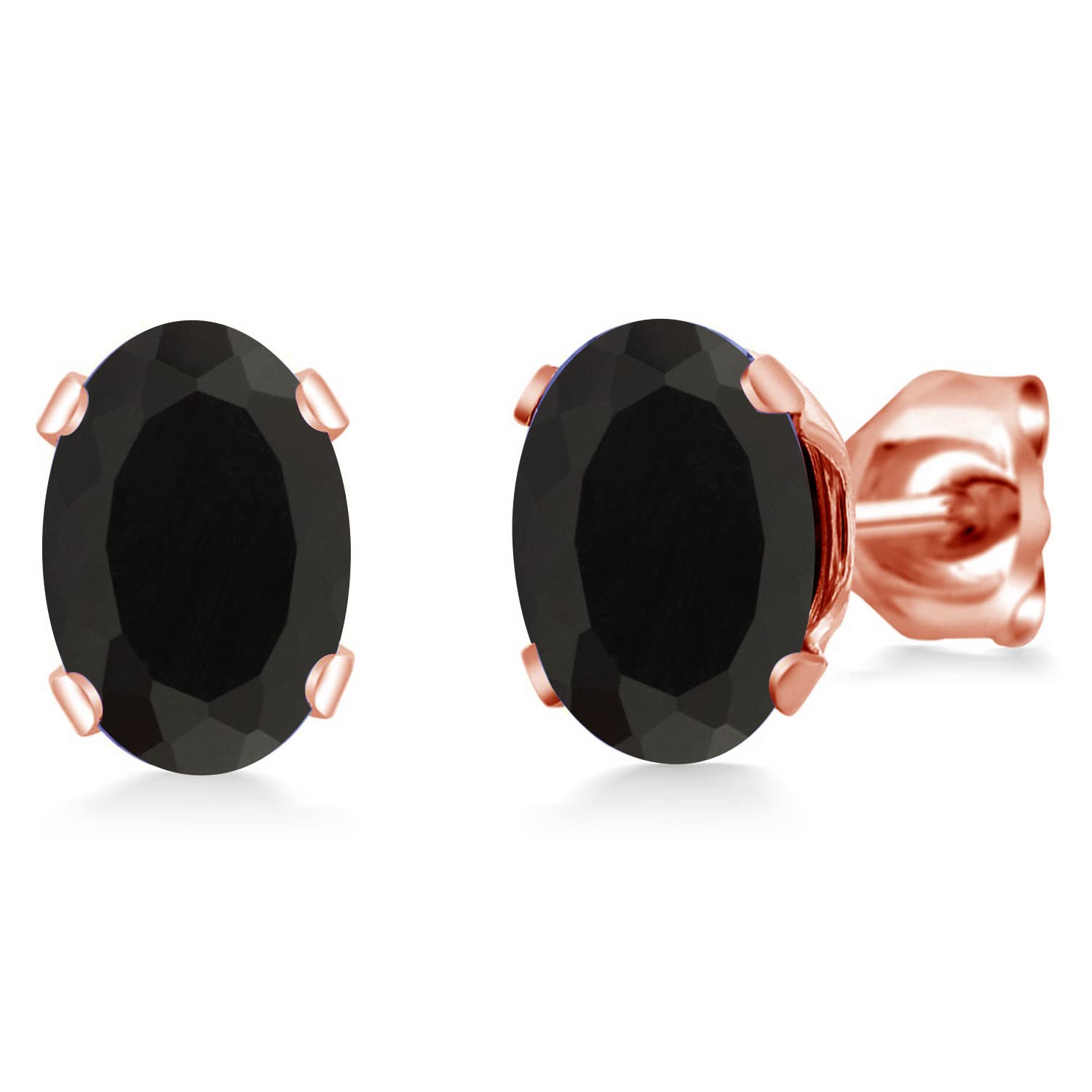 1.40 Ct Oval Black Onyx Stud Earrings for Women & Men - 7x5mm Brass with Rose Gold Plating | Gem Stone King | Perfect for Casual Wear, Parties & Gifts
