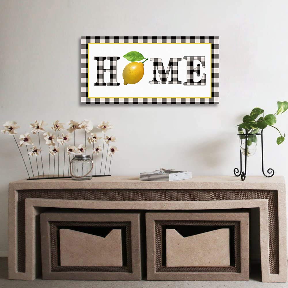 Lemon Kitchen Wall Art - Black and White Buffalo Plaid Summer Lemon Print Painting - 16x32 Inch Farmhouse Decor for Bedroom, Living Room & Bathroom - Perfect for Kitchen Backsplash, Dining Room Accent Wall and Bathroom Decor