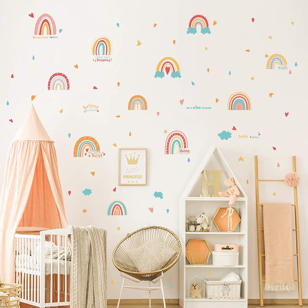 TOARTi Inspirational Quotes Wall Decal - Colorful Rainbow Wall Stickers for Kids Room, Nursery & Classroom Decor - Multicolor Raindrop, Star, Cloud & Heart Decals - Perfect for Girls Bedroom, Playroom & School Wall Art