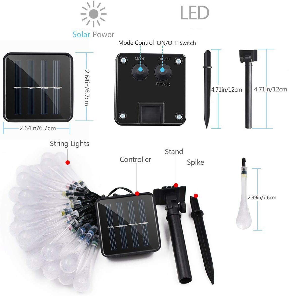 20LED 4.8M Solar Water Droplet String Lights - Waterproof Outdoor Fairy Lights for Garden, Patio, Christmas Tree & Holiday Decorations (Warm White) | Perfect for Backyard Parties, Wedding Decor & Cozy Ambiance