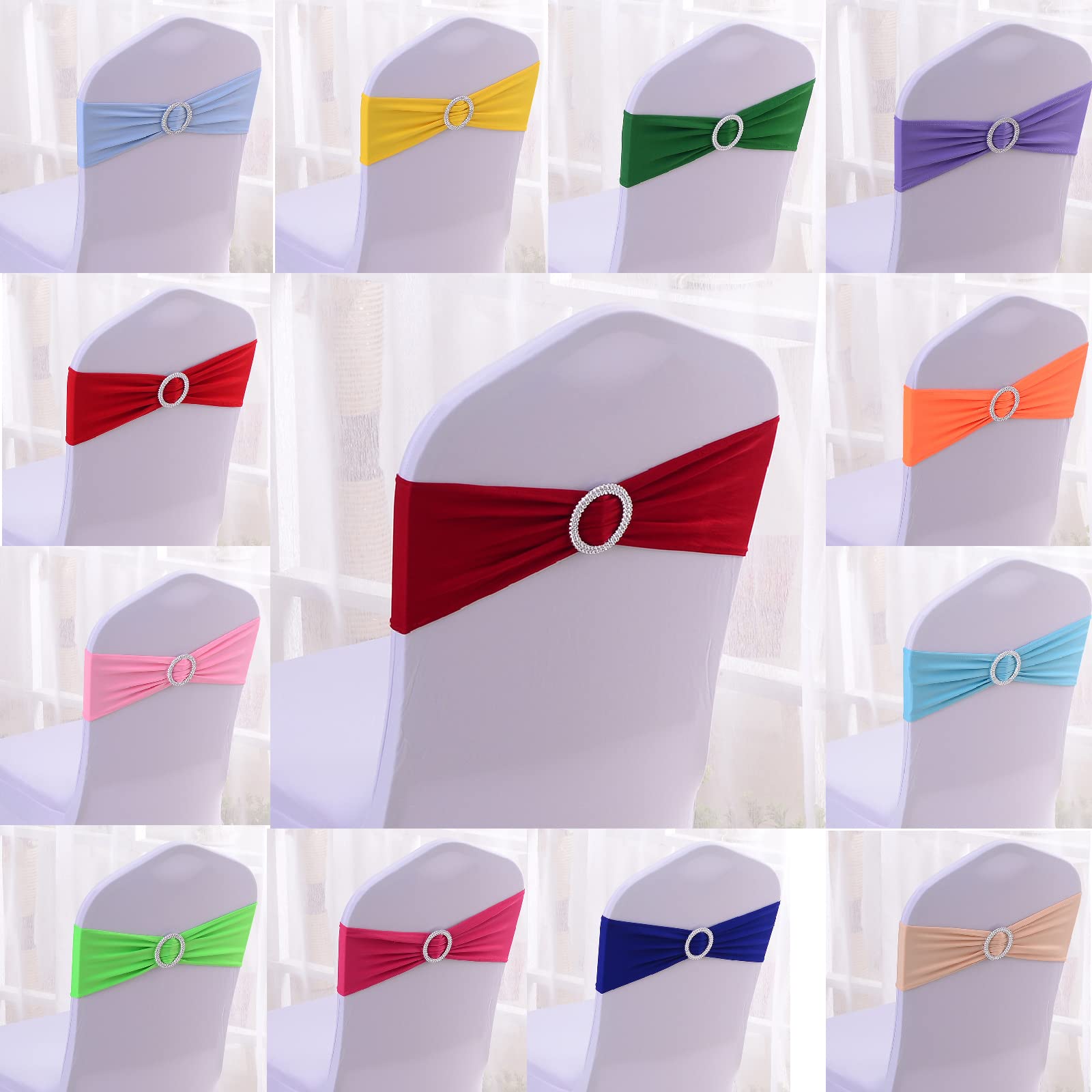 Royal Blue Stretch Chair Sashes - 100 PCS Elastic Chair Covers for Weddings, Parties & Events | Easy Setup Decoration for Wedding Reception, Birthday, Holiday Celebration | Premium Hotel & Event Decor