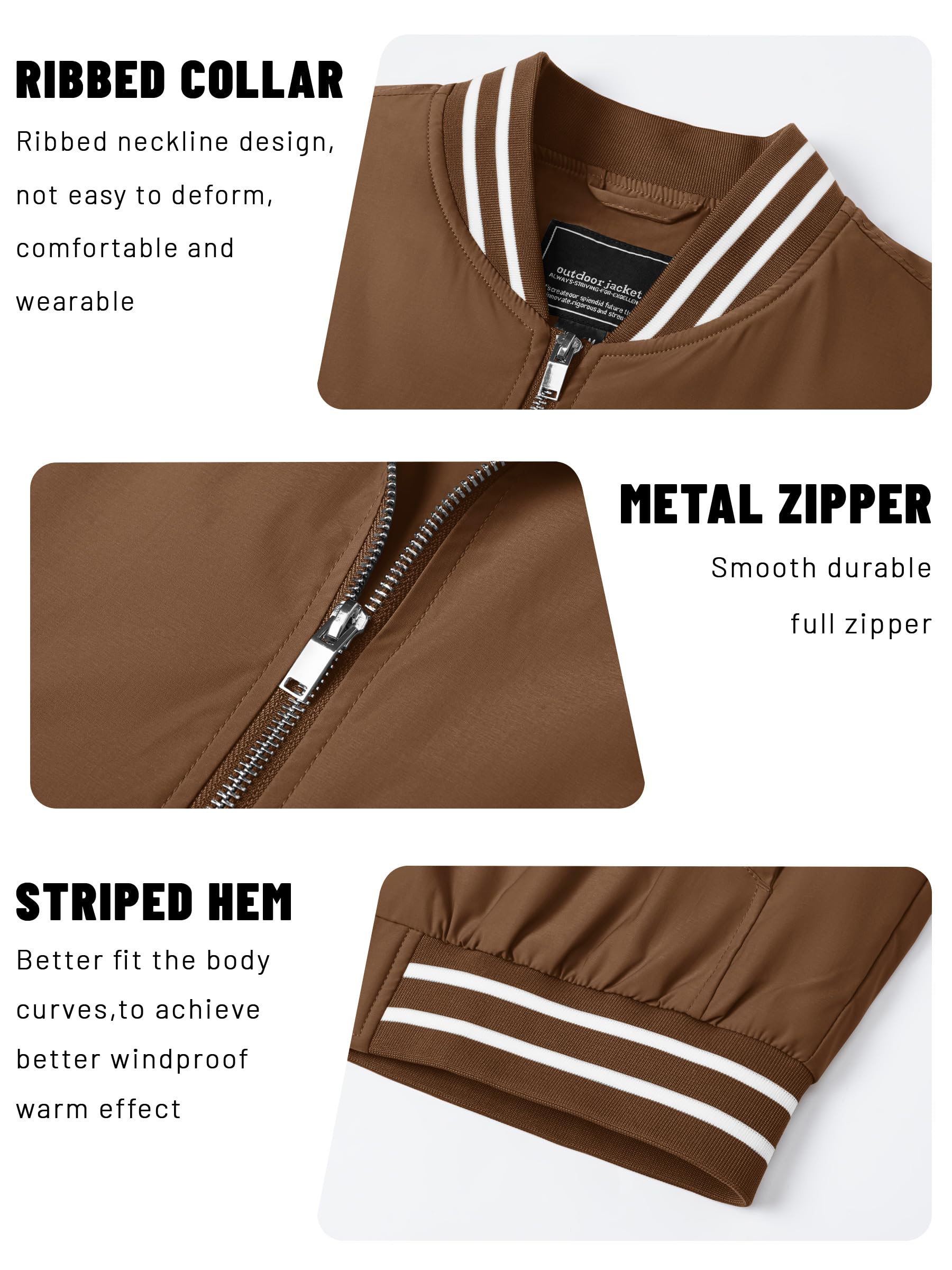 TACVASEN Men's Lightweight Jacket - Windproof Bomber Jacket with Pockets for Spring & Fall | Casual Outerwear for Hiking, Travel & Daily Wear