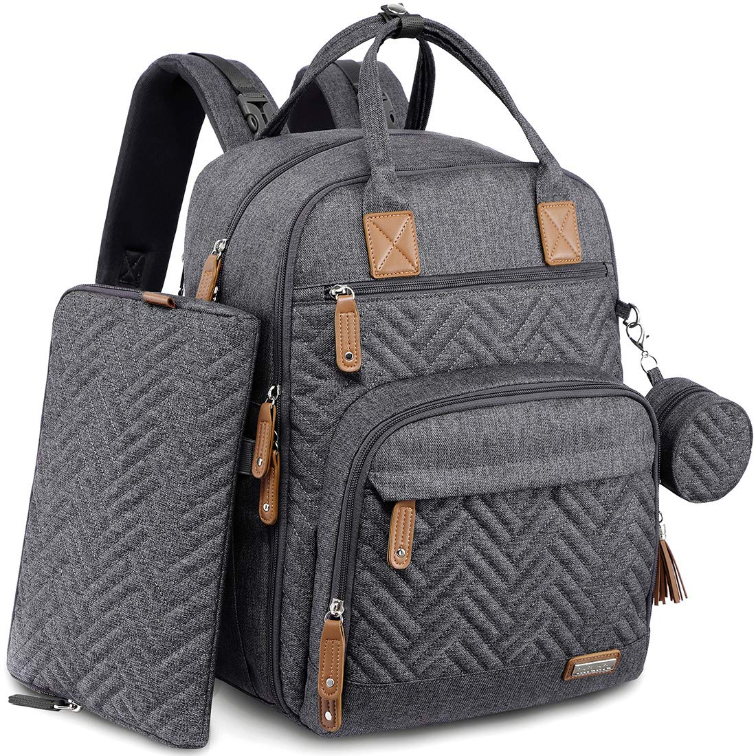 iniuniu Waterproof Diaper Backpack - Large Unisex Baby Bag for Boys & Girls, 4-in-1 Travel Backpack with Changing Pad, Pacifier Case & Stroller Straps (Dark Gray) - Perfect for Daycare, Travel & Family Outings
