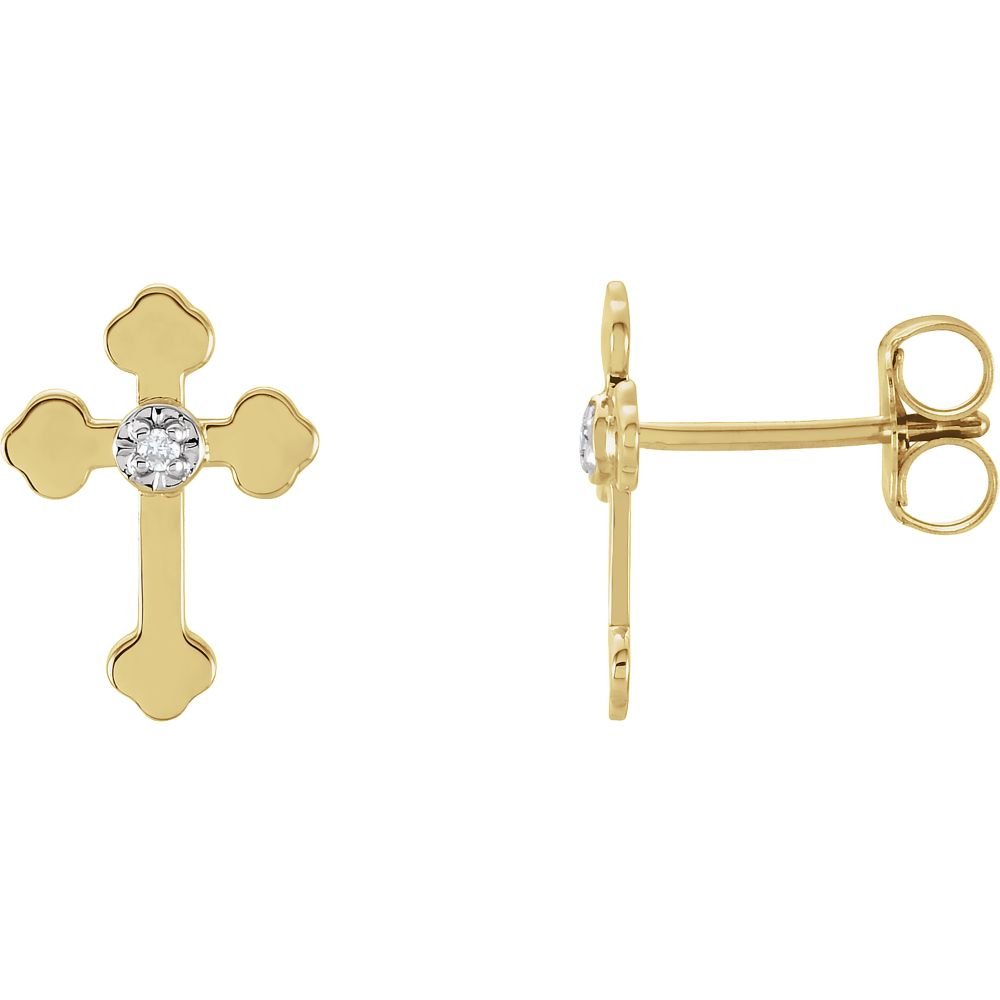 14K Gold Diamond Religious Faith Cross Earrings for Women - White & Yellow Gold Options | Elegant Jewelry Gift for Church, Weddings & Special Occasions