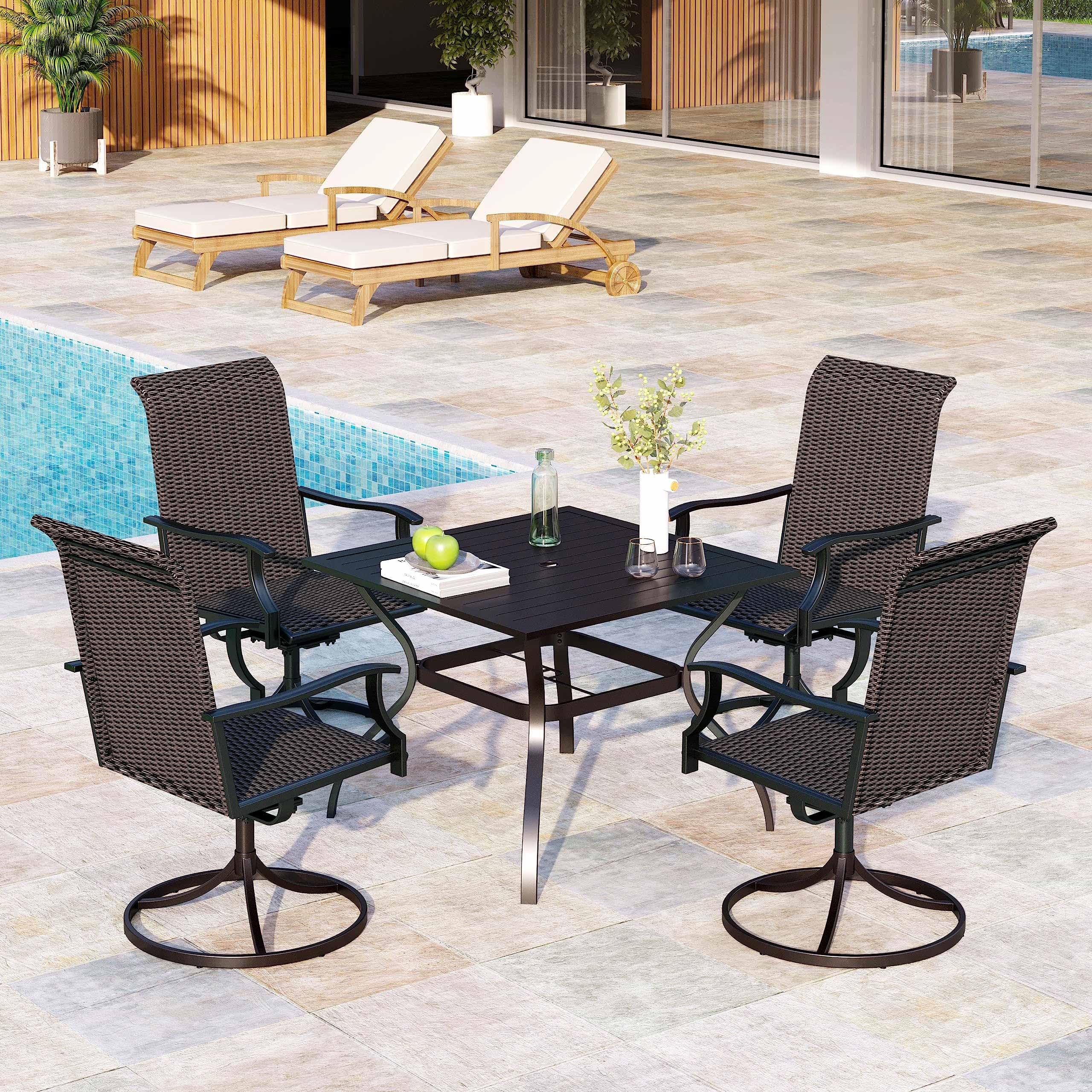 5-Piece Outdoor Patio Dining Set with 4 Rattan Swivel Chairs & 37