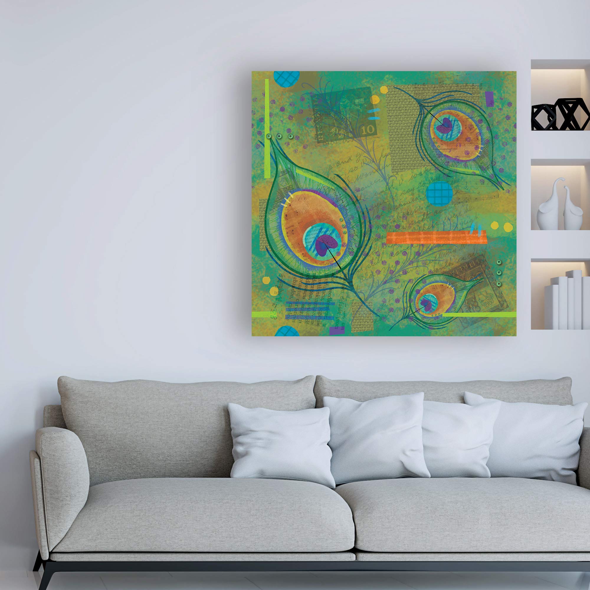 Trademark Fine Art - 18x18 Peacocks Pattern 2 by Holli Conger | Vibrant Peacock Wall Art for Living Room, Bedroom & Office Decor