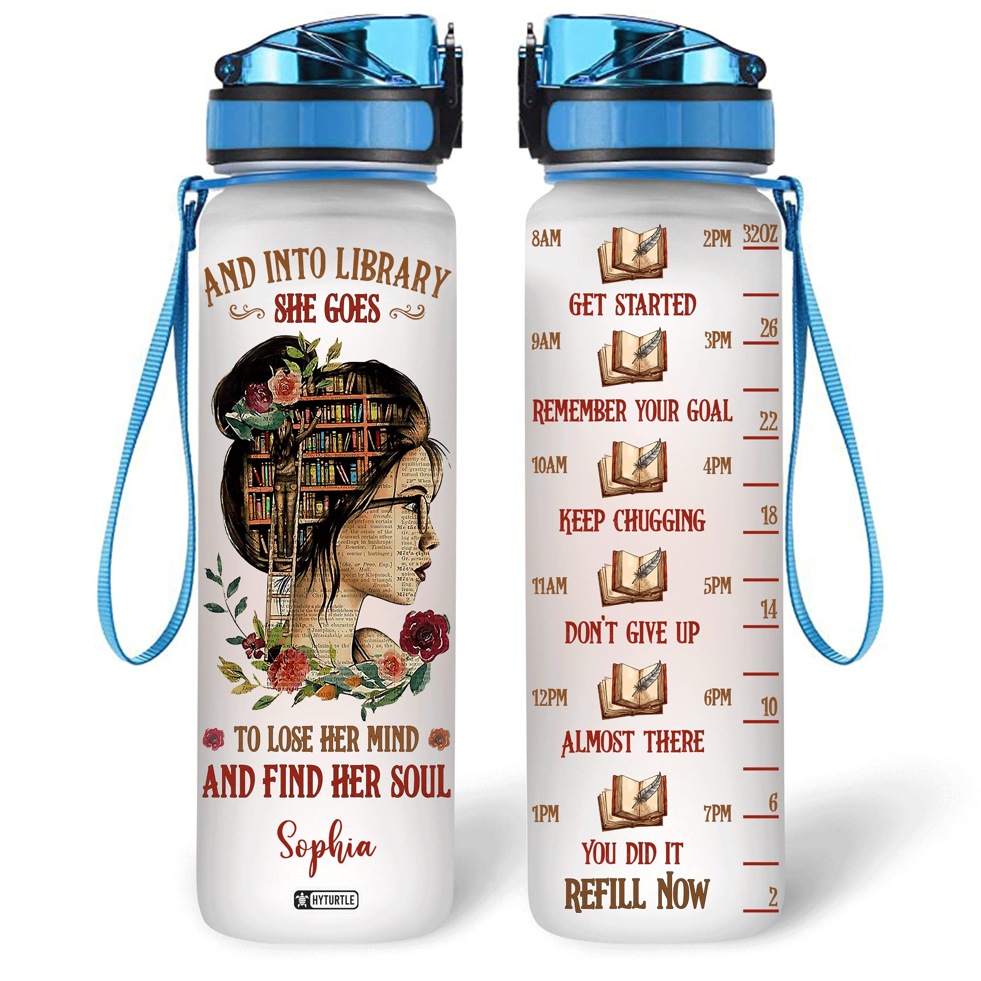 HYTURTLE Personalized Motivational Water Bottle 32oz - Custom Name & Time Marker - Inspirational Gift for Women, Girls, Book Lovers - Perfect for Birthday, Mother's Day, Reading & Library Time