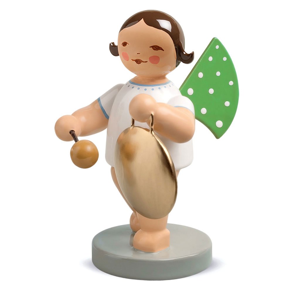 Hand-Painted Brunette Angel Playing Gong - Wendt & Kuhn Grunhainichen Collectible Figurine | Christmas Decor, Home Accent, Gift for Collectors
