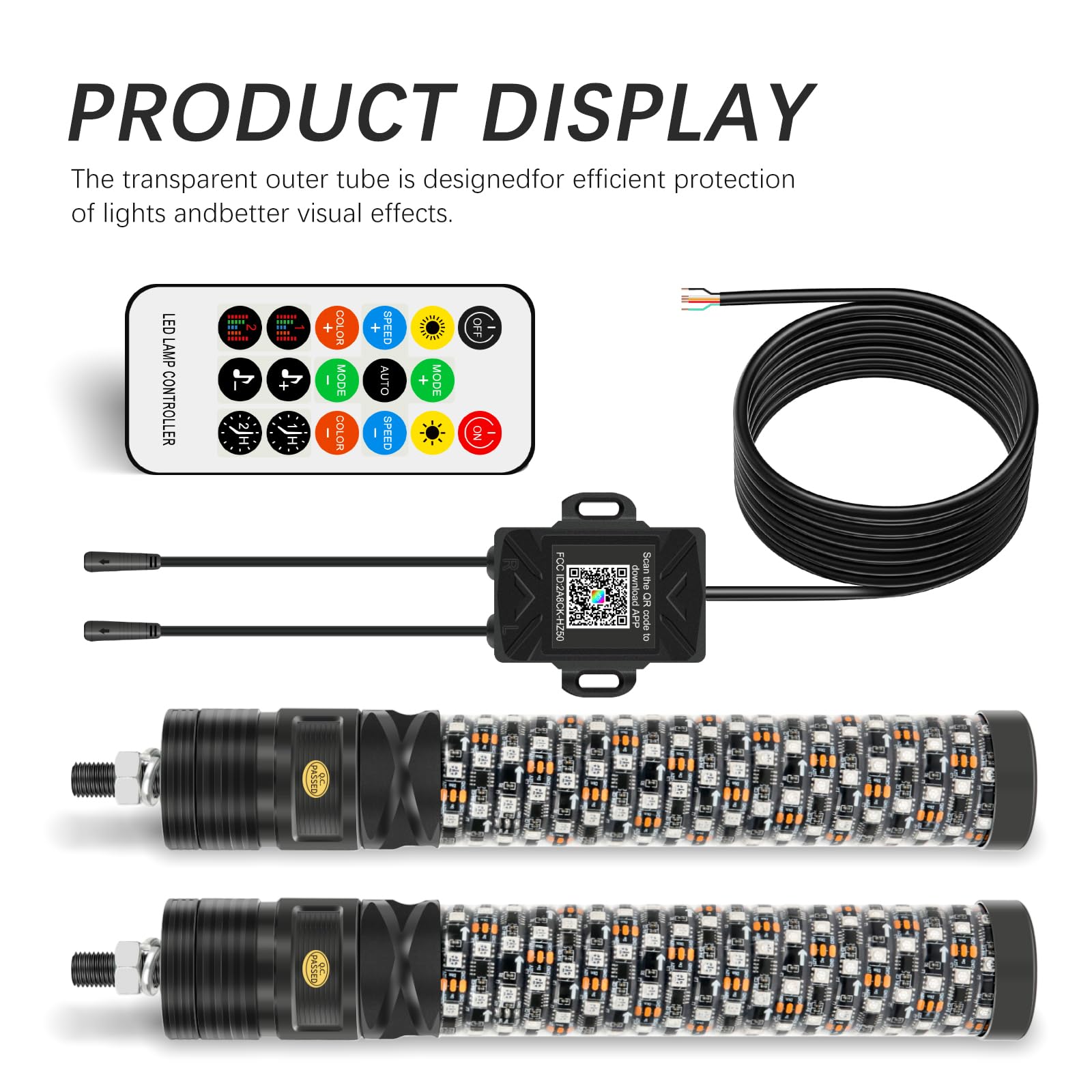 2Pcs 3FT Fat Spiral RGB LED Whip Lights for UTV ATV Truck with Wireless Remote & APP Control - Waterproof Off-Road Light Bars for Polaris RZR, Can-Am, Dune Buggy - Perfect for Night Riding, Camping & Off-Road Adventures