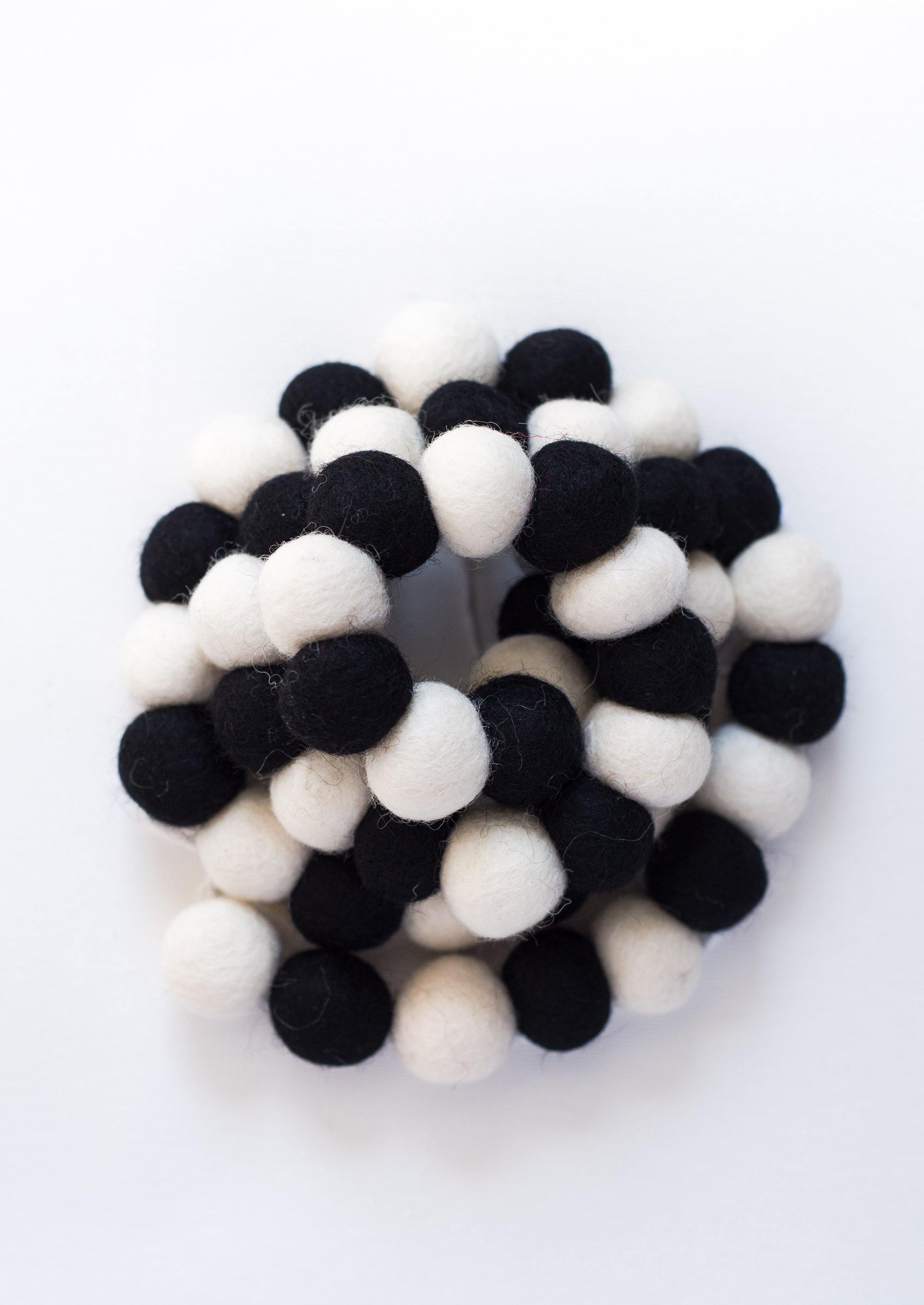 Handmade Black and White Felt Ball Garland - 6 Feet Decorative String for Nursery, Wedding, Party & Home Decor