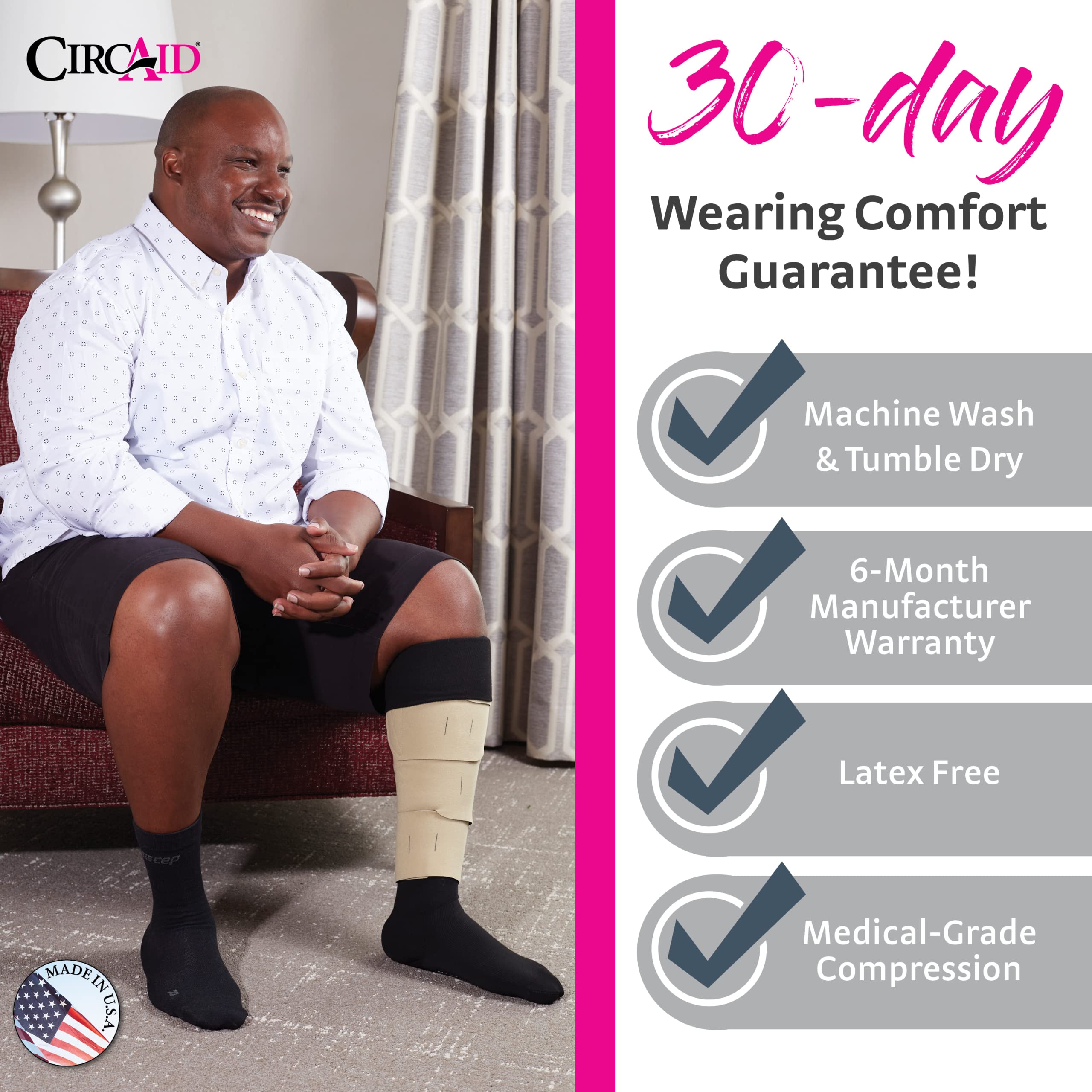 CircAid Juxtalite HD Adjustable Compression Wrap for Lower Leg - Medical Grade Support for Men & Women with Flexible Hood & Loop Straps - Improves Circulation, Swelling Relief & Post-Surgery Recovery - Ideal for Travel, Sports & Daily Comfort