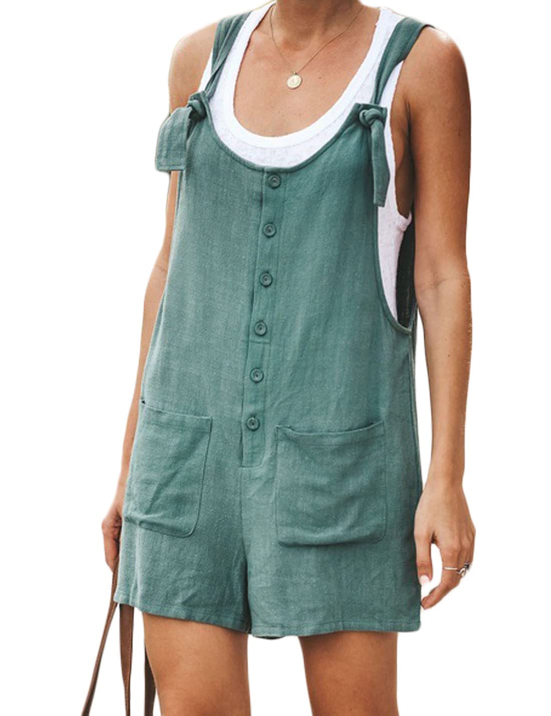Jenkoon Women's Casual Cotton Wide Leg Shortalls Jumpsuit - Adjustable Strap Baggy Overalls Romper for Summer Outfits, Beach Wear & Casual Street Style
