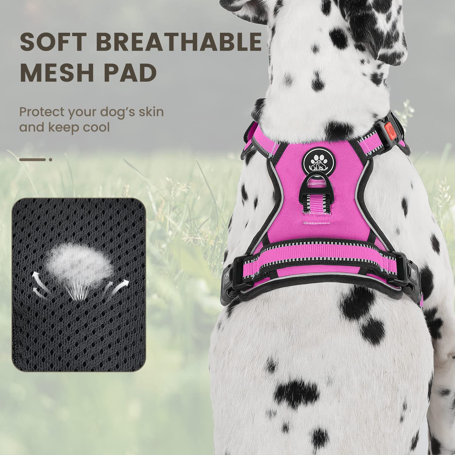 FURRYFECTION No Pull Dog Harness with Reflective Oxford & Padded Handle - Adjustable Pet Vest for Small Medium Large Dogs (Rose, Size L) - Perfect for Walking, Running & Outdoor Adventures