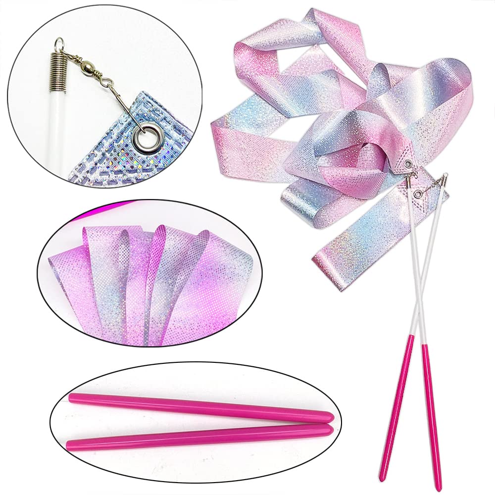 HZMM 78.7 Inch Sparkling Dance Ribbon Streamer with Wand, Twirling Rhythmic Gymnastics Ribbon for Kids Girls Adults, Artistic Dancing Training, Talent Shows, Performances, and Stage Events