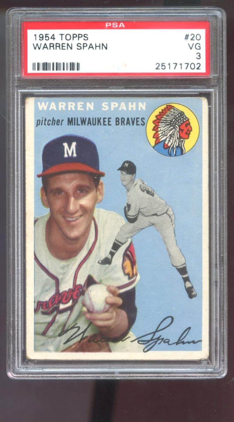 1954 Topps #20 Warren Spahn PSA 3 Graded Baseball Card - MLB Milwaukee Braves Vintage Collectible - Perfect for Sports Memorabilia Displays & Baseball Fan Collections