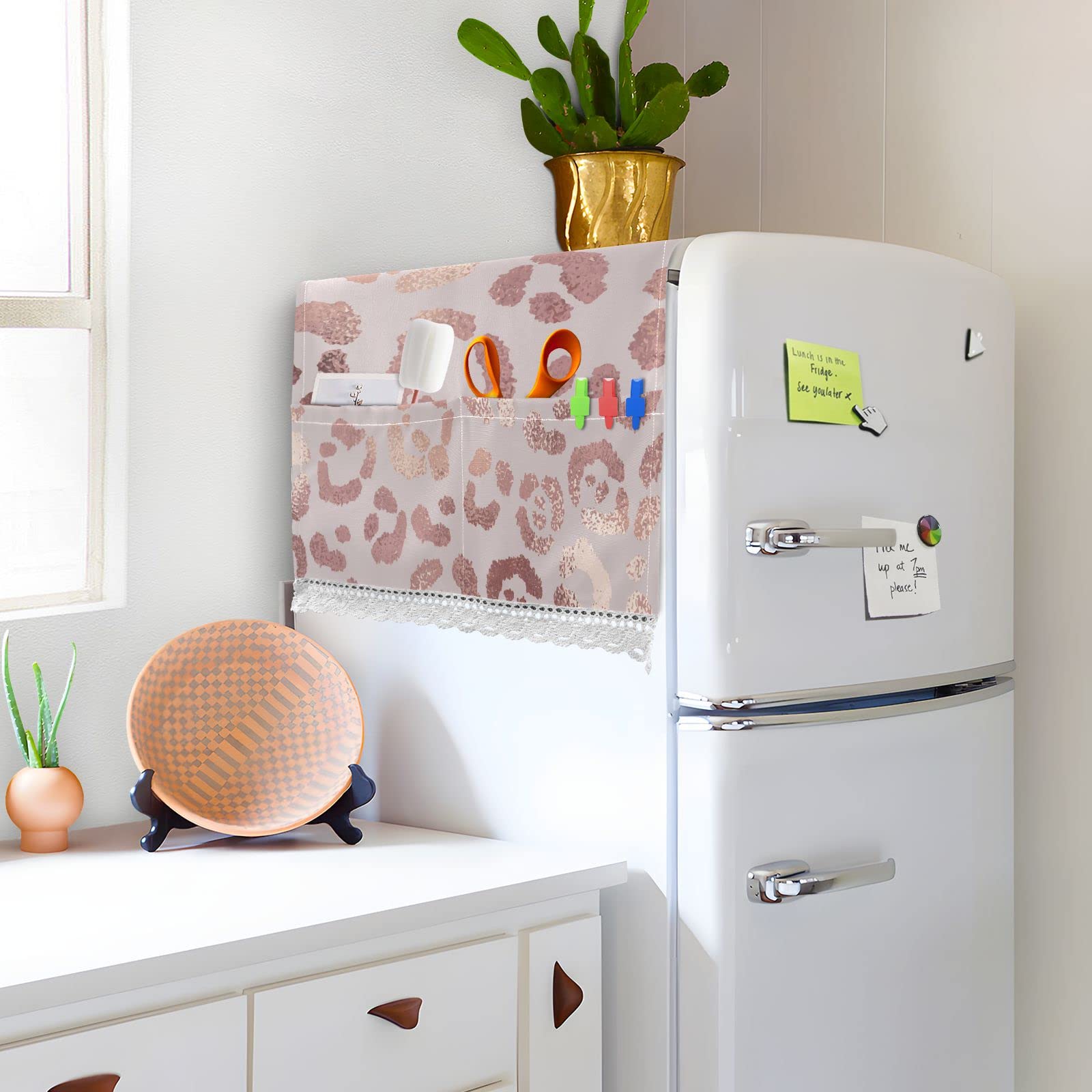Leopard Print Washing Machine Cover - Anti-Slip Dryer Top Cover, Fridge Dust Protector with 4 Storage Bags | Perfect for Laundry Room, Basement & Apartment Appliances Protection