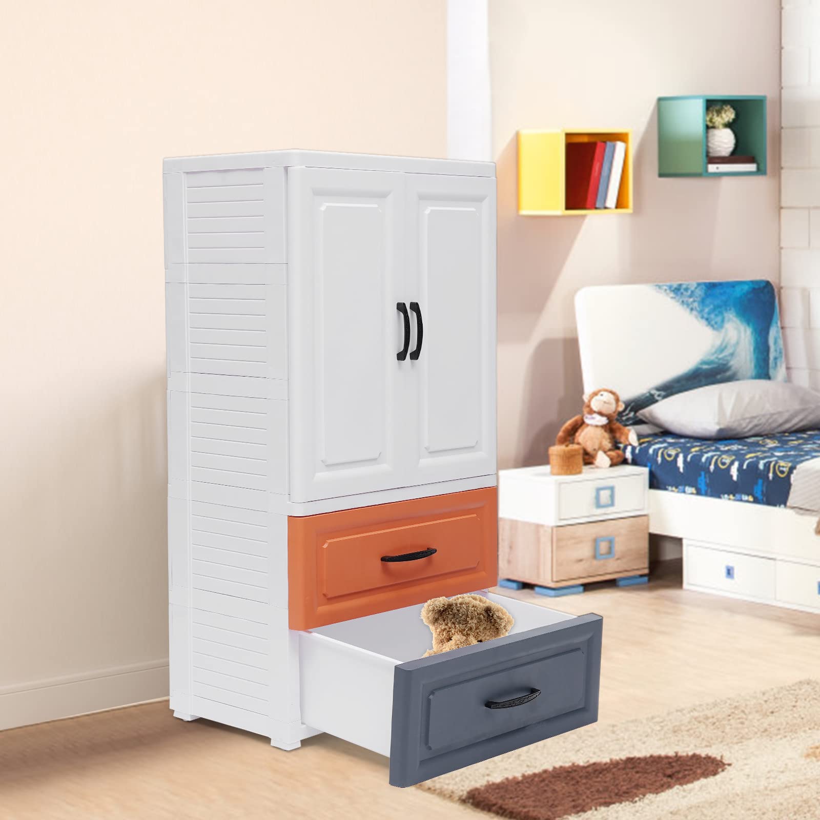 Eapmic 2-Drawer Plastic Storage Cabinet - Tall Standing Dresser for Bedroom, Closet & Nightstand (22.4 x 15.7 x 43.3 Inches) - Space-Saving Organizer for Clothes, Toys & Home Essentials - Available in 3 Colors