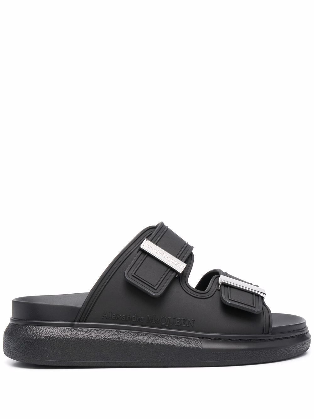 Alexander McQueen Black Leather Sandals for Women - Stylish & Comfortable Designer Footwear for Summer, Beach, and Casual Outings