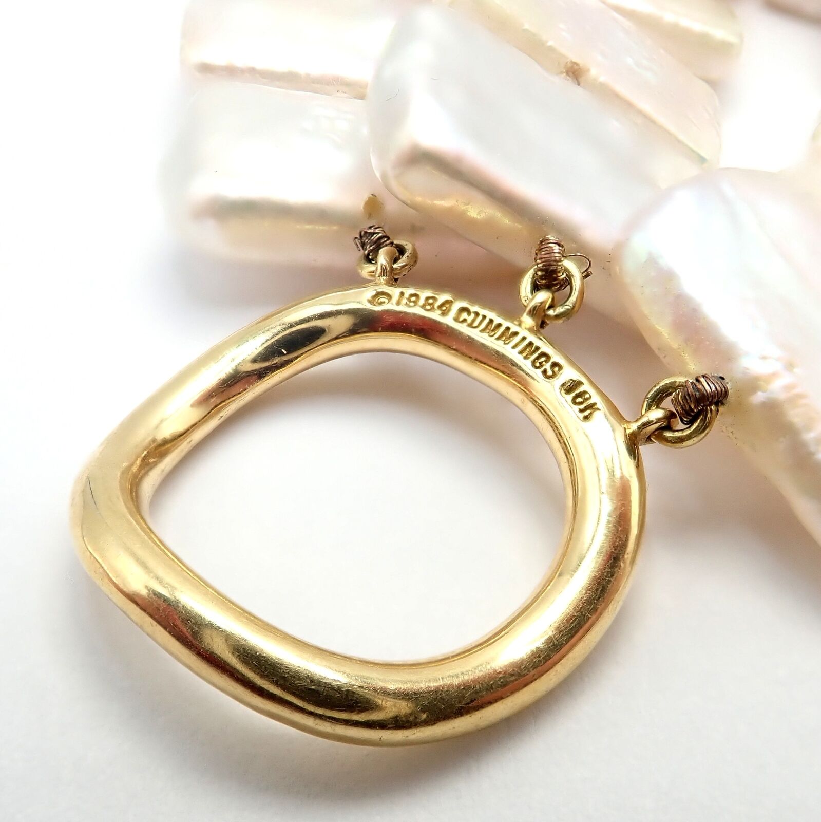 Angela Cummings 18k Yellow Gold Mother of Pearl Three Row Necklace | Vintage 1984 Jewelry | Luxury Statement Piece for Evening Wear & Special Occasions