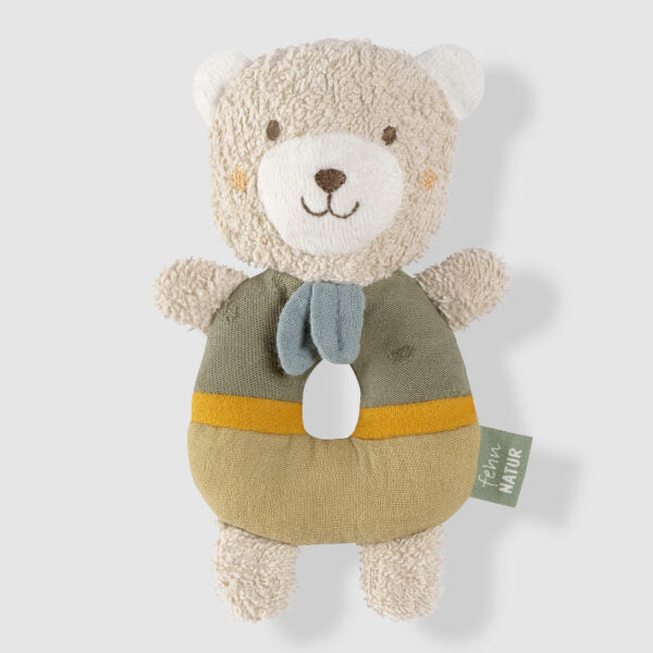 FehnNATUR Soft Ring Rattle Bear - Cute Baby Teething Toy with Gentle Sounds | Perfect for Newborns & Infants | Sensory Development & Soothing Gift for Nursery, Stroller & Playtime