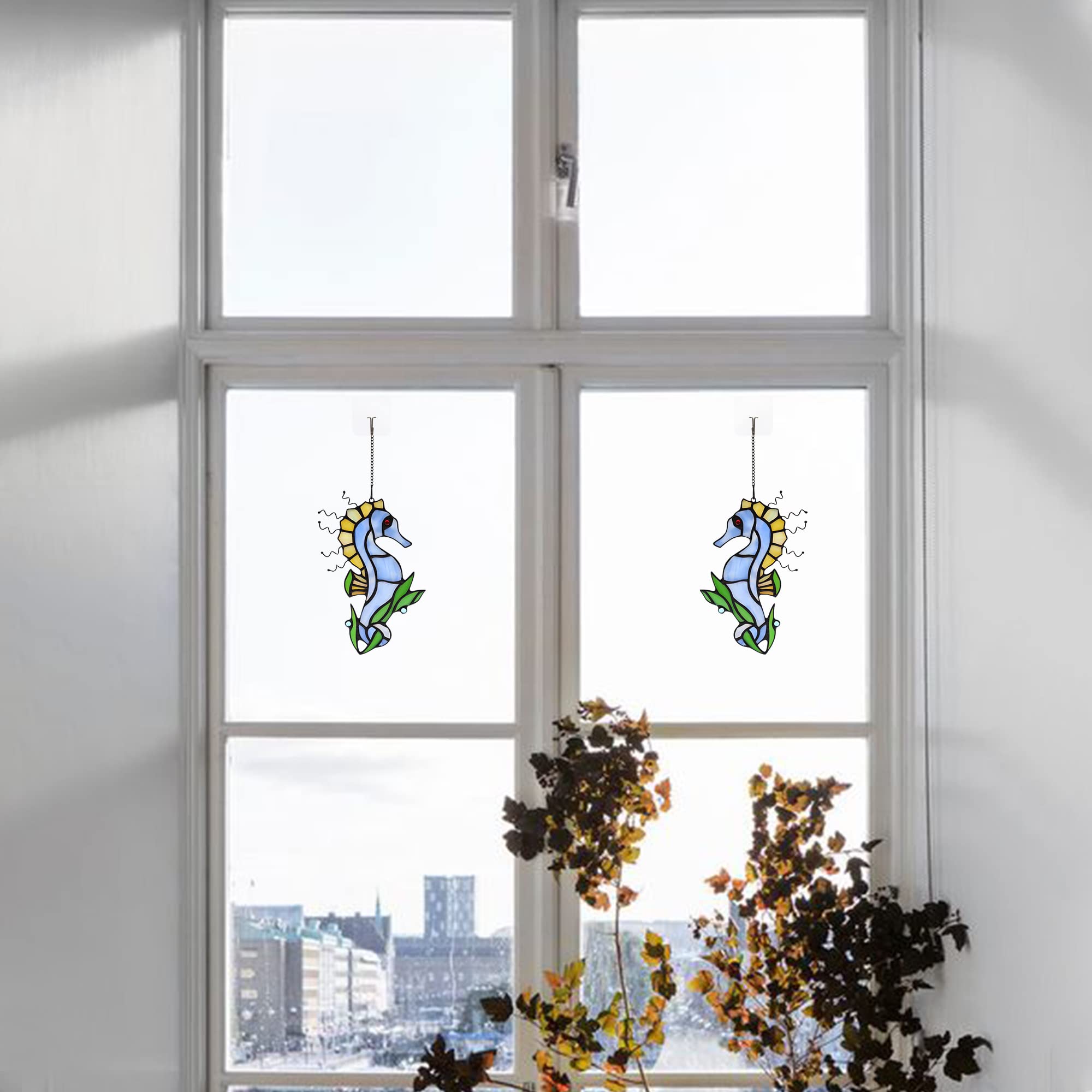Handmade Seahorse Stained Glass Suncatcher - Ocean-Themed Wall Hanging Decor for Windows, Living Room, Bedroom & Kitchen | Marine Life Ornament Perfect for Beach House Decor, Coastal Home Accents & Gift Ideas