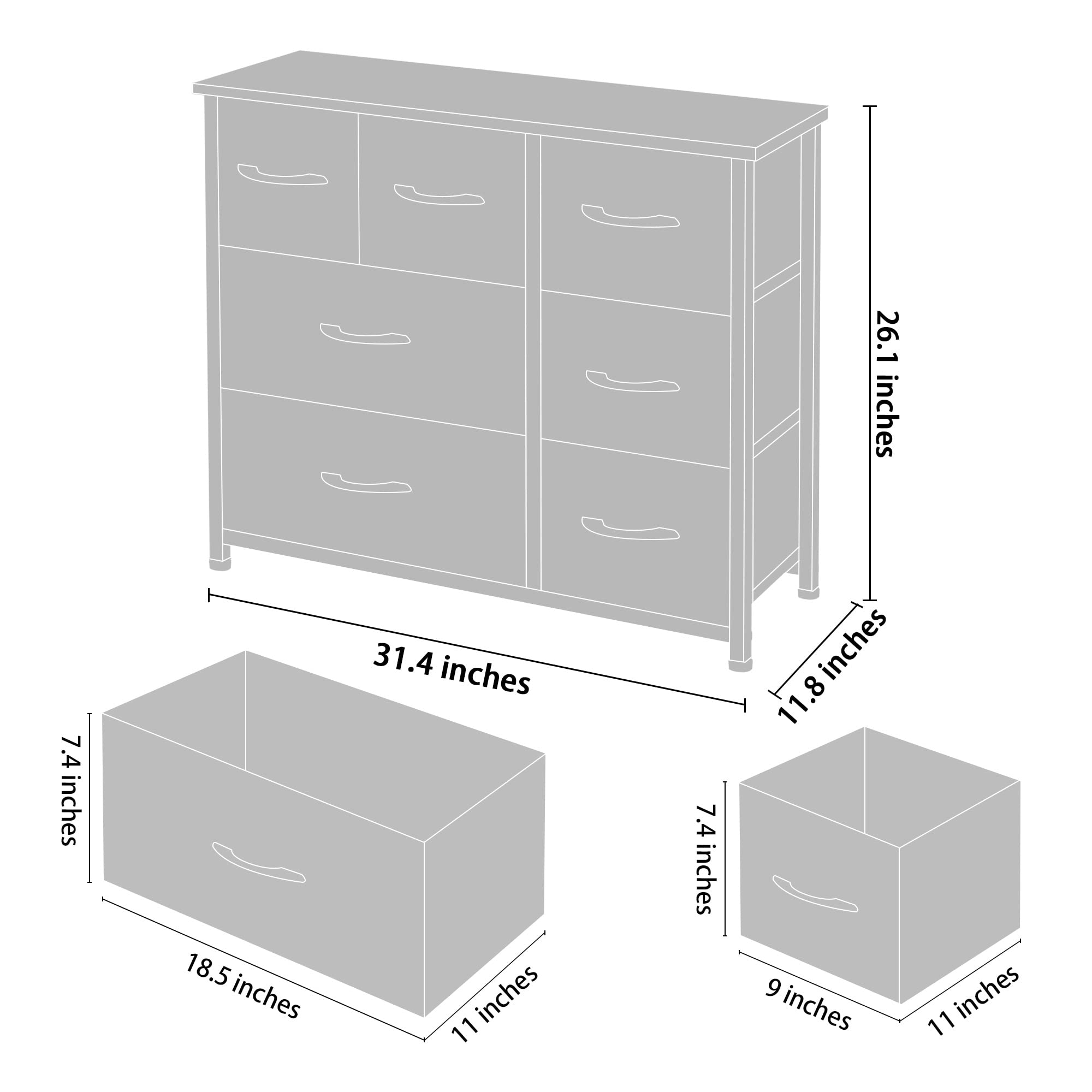 AZL1 Dresser Organizer with 7 Drawers - Large Storage Unit for Bedroom & Closet - Black