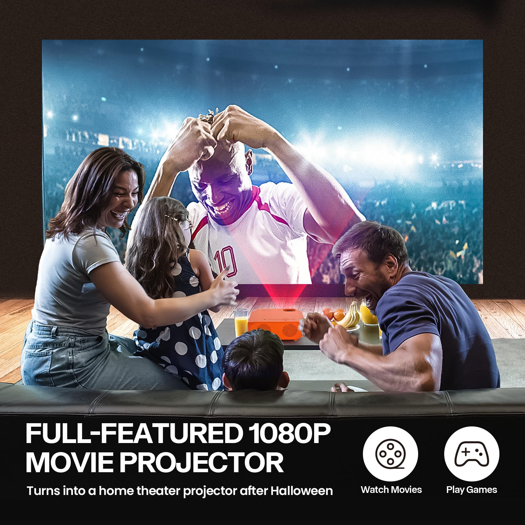 AAXA HP4 Halloween Projector (2024 Upgrade) - 1080p Native Resolution Holographic Projector with AutoPlay™, Built-in Timer & 8 Preloaded Spooky Movies - Bluetooth Enabled for Haunted House Decorations, Window Displays & Outdoor Halloween Party Projections (Renewed)