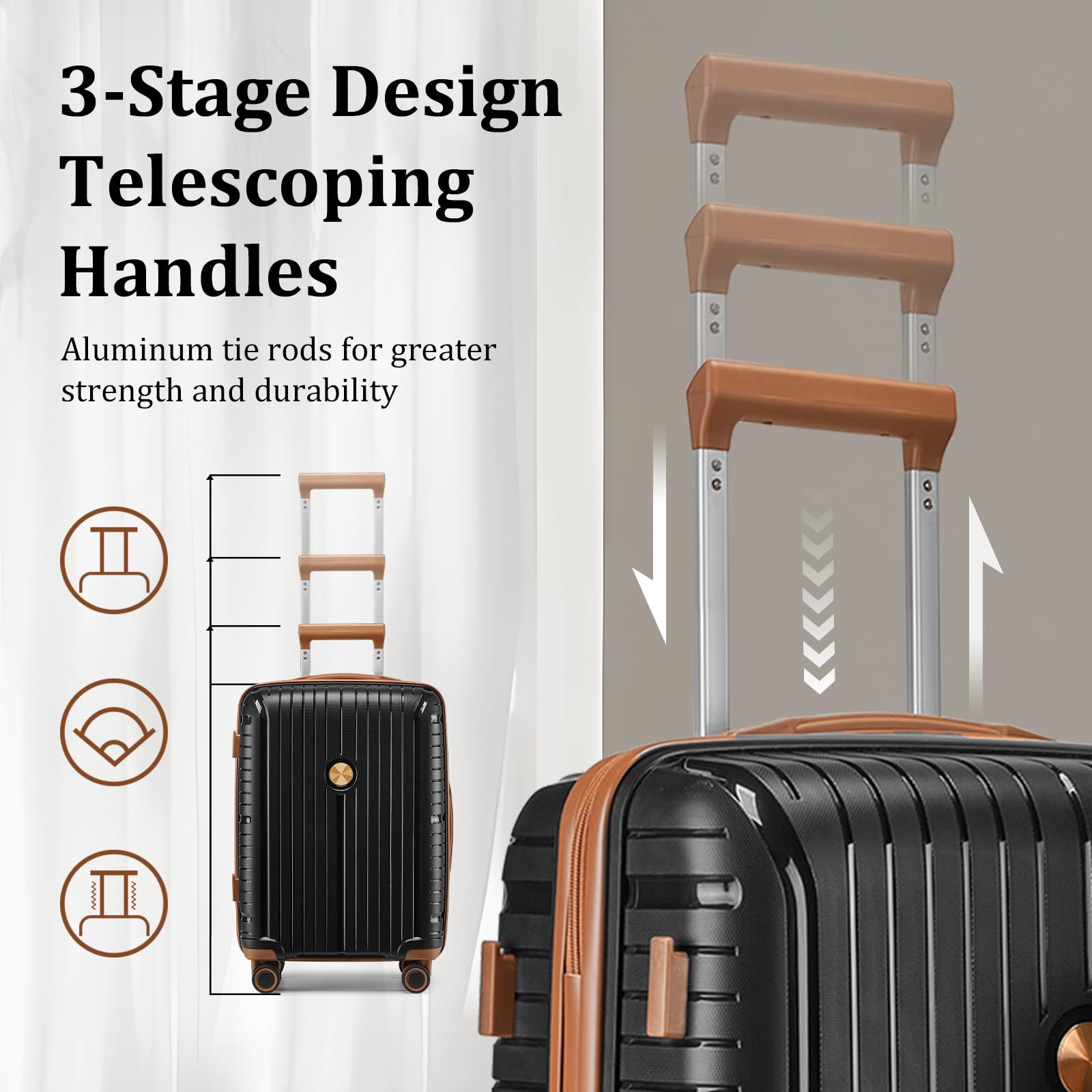 Joyway 5-Piece Hardside Luggage Set with TSA Lock, Spinner Wheels & PP Material - 20/24/28 Inch Black Carry-On Suitcase for Travel, Business Trips & Family Vacations