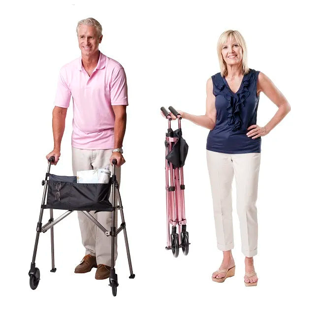 EZ Fold N' Go Walker - Lightweight Folding Mobility Aid for Seniors & Adults - Compact & Portable Walking Assistant for Travel, Shopping & Home Use