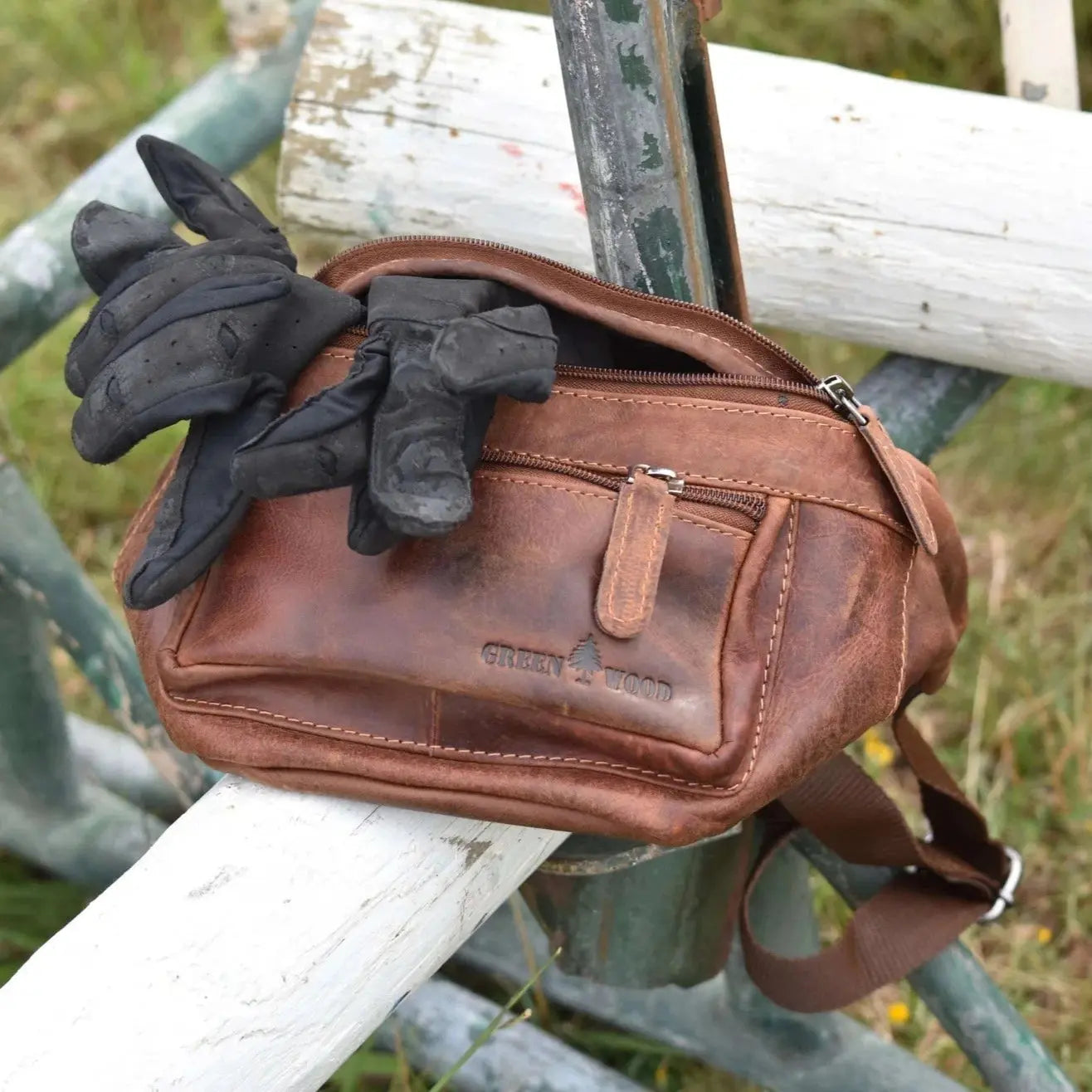Premium Greenwood Leather Waist Bag - Stylish & Durable Crossbody Fanny Pack for Men & Women - Perfect for Travel, Hiking & Everyday Use