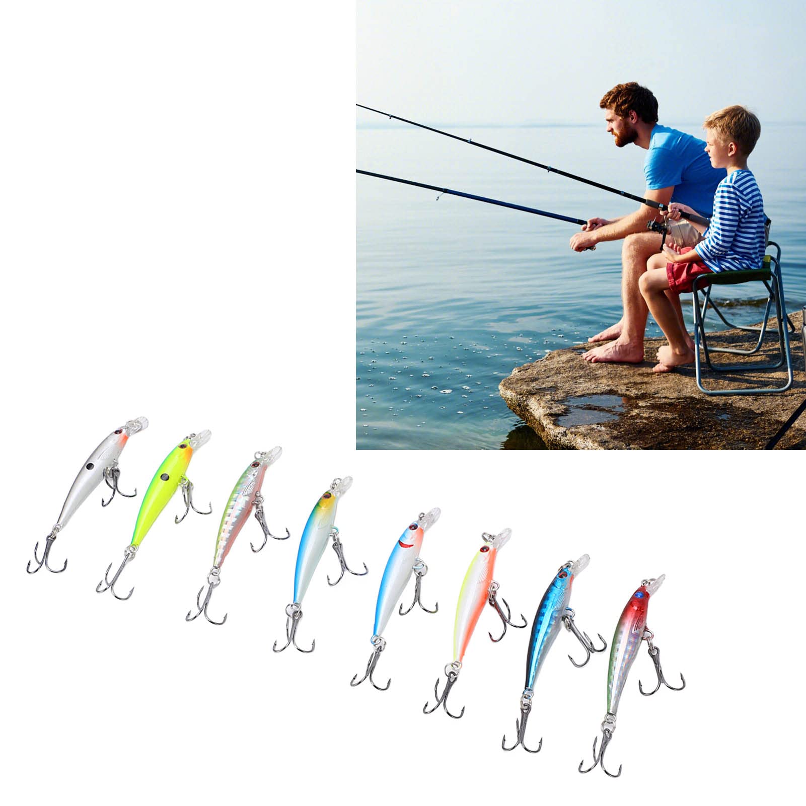 Ubersweet® Minnow Fishing Lure - 8PCS Sinking Hard Bait with High Resolution for Saltwater & Freshwater Fishing - Perfect for Bass, Trout, and Walleye - Ideal for Riverside, Lake, and Ocean Fishing Adventures