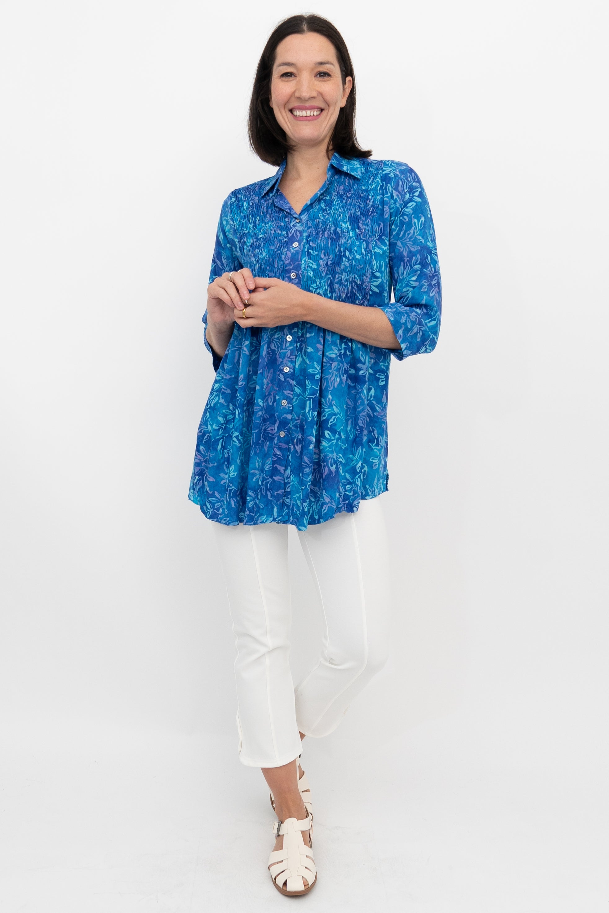 Cindy Women's 3/4 Sleeve Casual Blouse - Light Blue Flowy Top for Spring & Summer | Office Wear, Date Night, Weekend Outfits