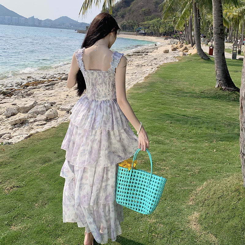 Floral Spaghetti Strap Dress for Women - Summer French Sweet Cake Dress 776 | Perfect for Beach Vacations, Garden Parties & Date Nights