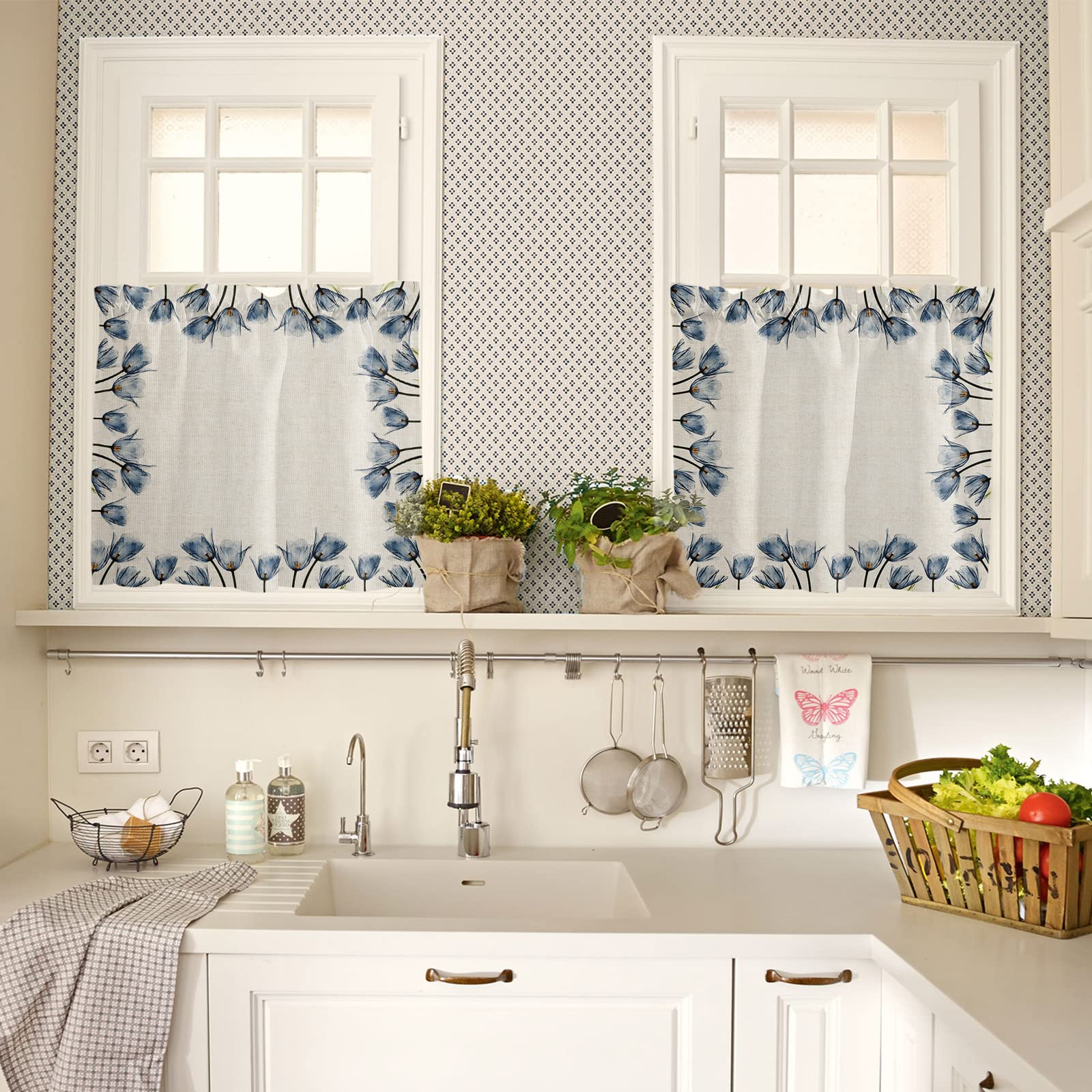 Blue Tulip Floral Window Valance - 27.5x24