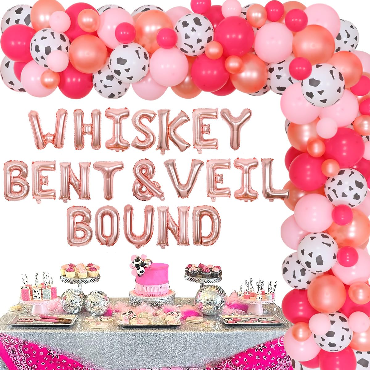 Rose Gold Nashville Bachelorette Party Decorations - Whiskey Bent & Veil Bound Balloon Banner, Cowgirl Balloon Garland Arch & Diamond Ring Bottle Balloons for Bridal Shower, Engagement Party | Perfect for Western-Themed Celebrations & Wedding Events
