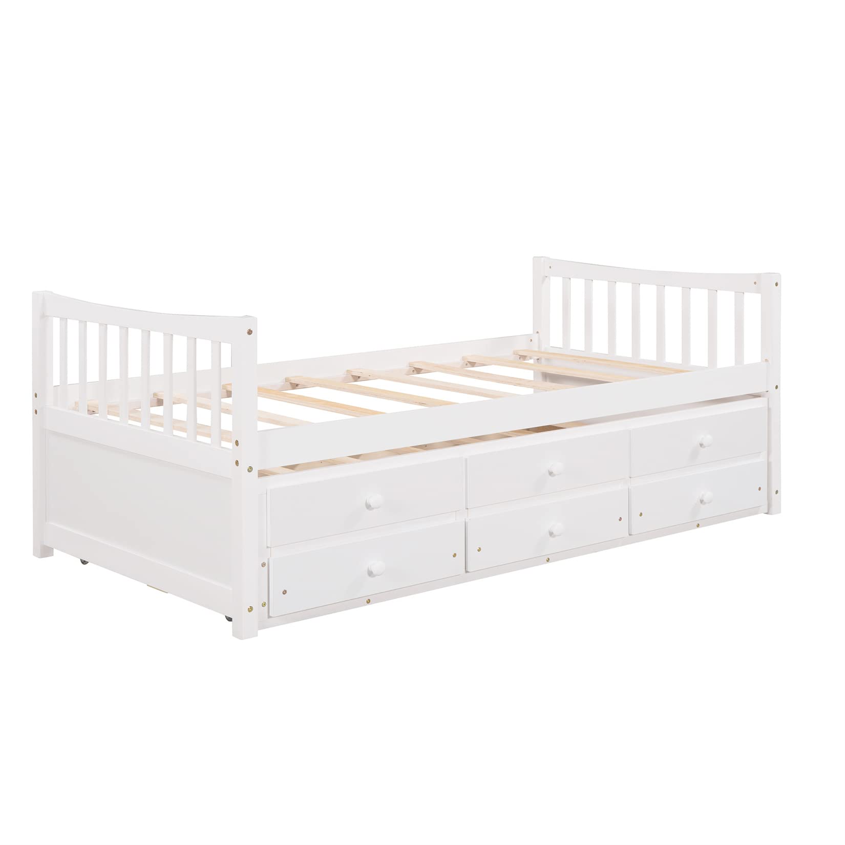 Bellemave Twin Daybed with Trundle and Storage Drawers - Wooden Twin Size Bed Frame with 3 Drawers - Platform Bed for Kids, Teens, Boys & Girls - White - Perfect for Guest Rooms, Kids' Bedrooms & Small Spaces