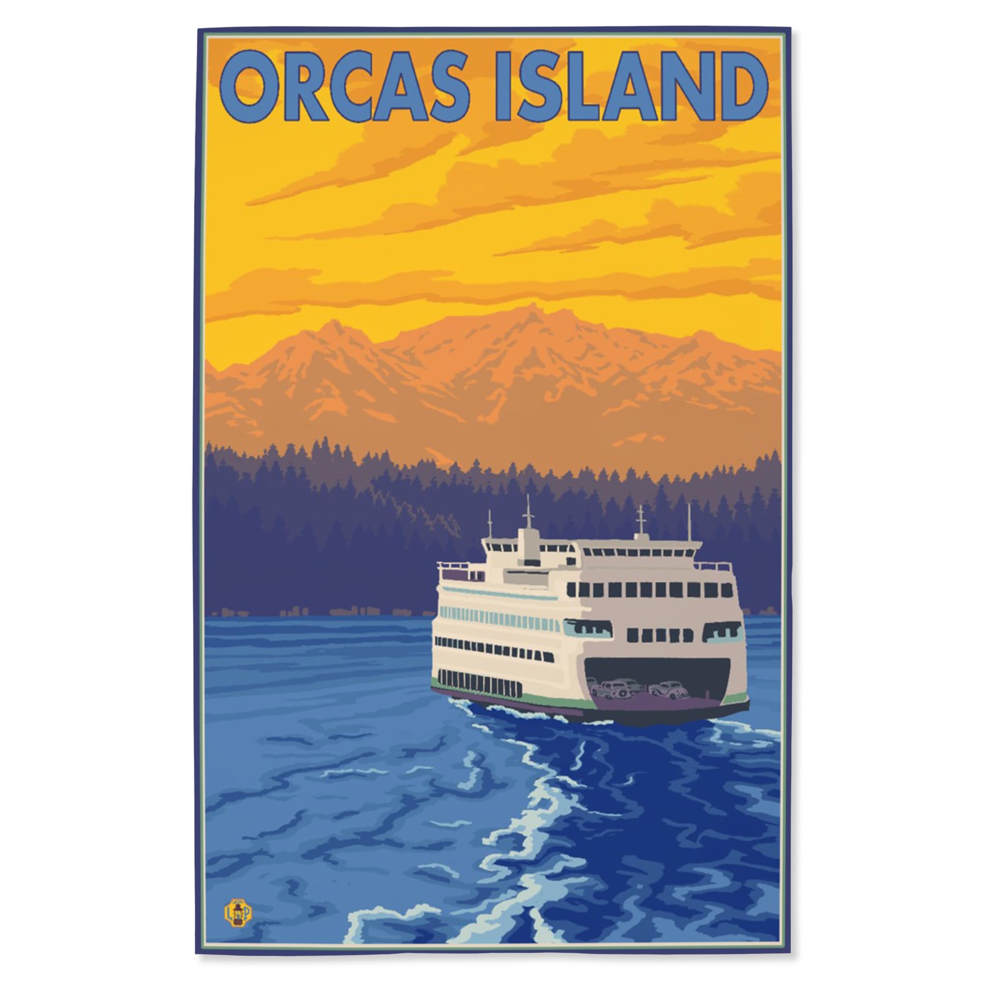 Lantern Press 16x24 Inch Giclee Art Print - Orcas Island Washington Landscape with Ferry and Mountains - Wall Decor for Living Room, Bedroom or Office