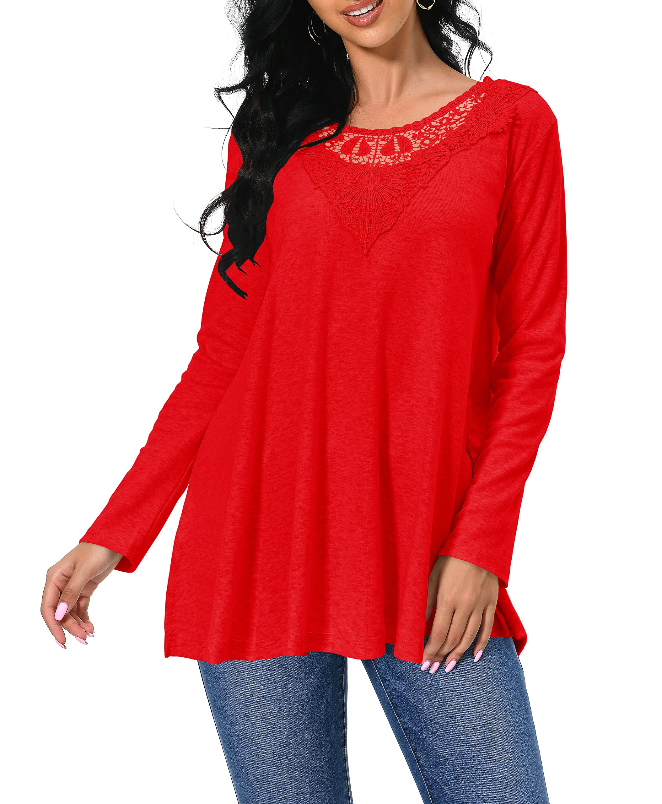 Afibi Women's Long Sleeve Casual Tunic Tops - Loose Fit Blouse for Leggings | Comfortable Everyday Wear for Work, Yoga & Outfits