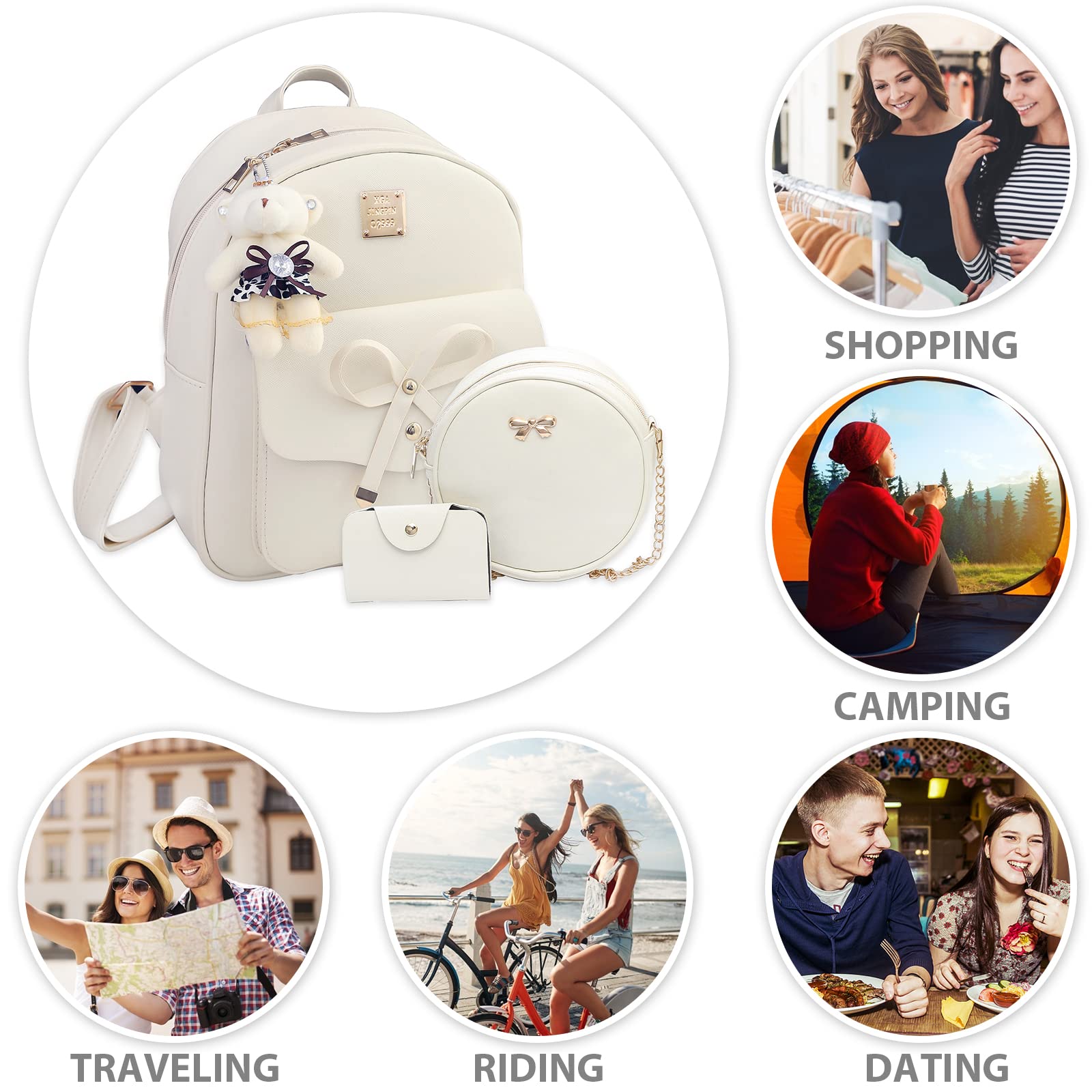 Cute Mini Backpack for Women - Leather Bowknot Small Backpack Purse 3-Piece Set | Perfect for Travel, School & Everyday Use