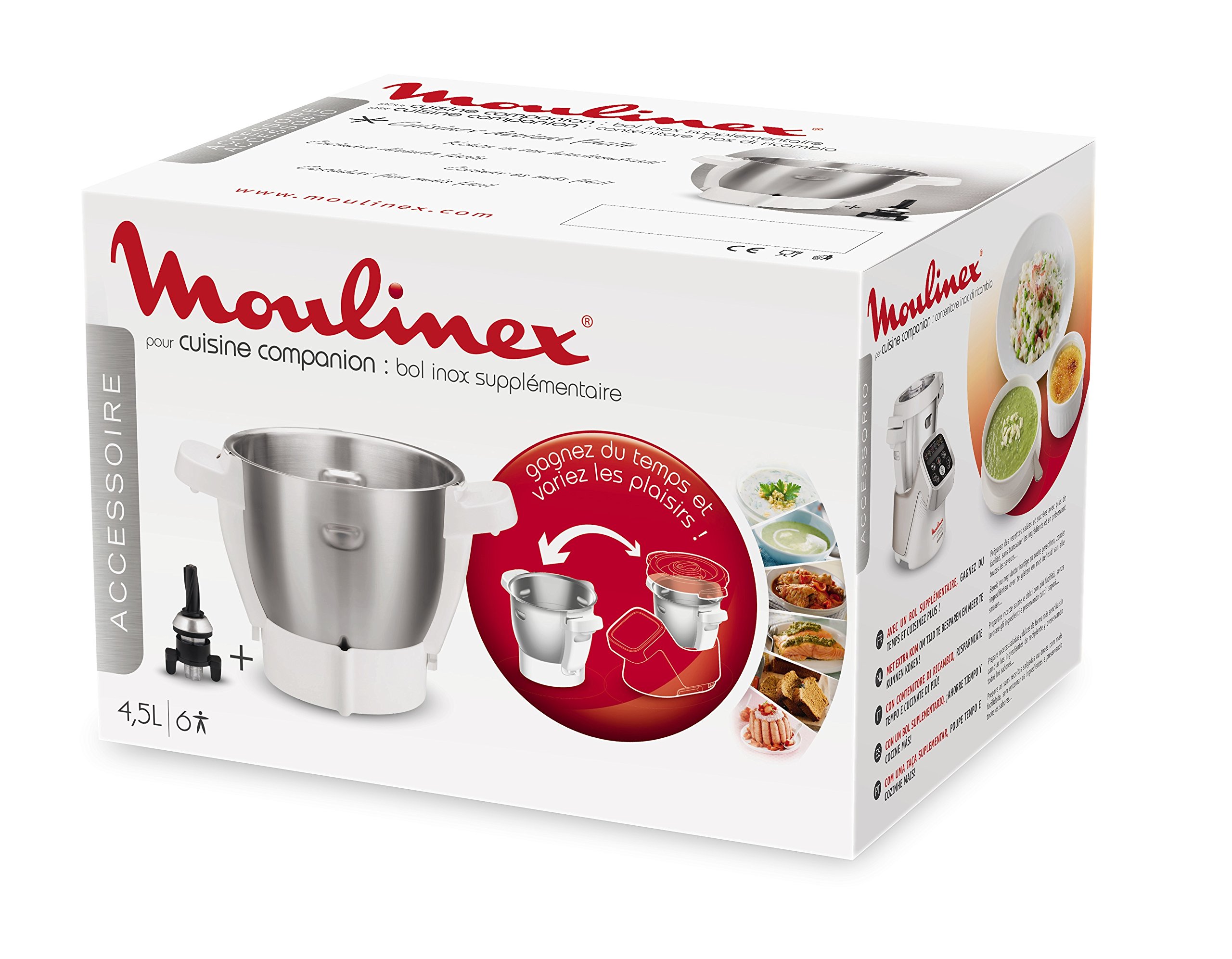 Moulinex XF380E11 Large Capacity 4.5L Food Processor Bowl - Compatible with Cuisine I-Companion & HF800A13/HF900110 - Perfect for Family Cooking (6 Servings) - Ideal for Meal Prep, Baking & Large Batch Cooking
