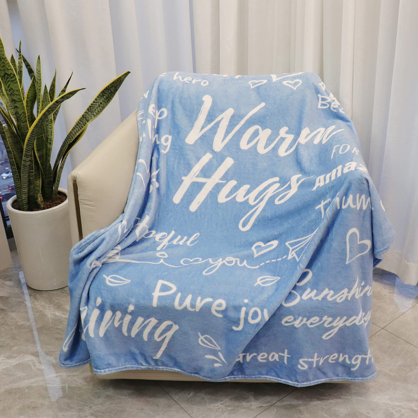 Get Well Soon Gifts for Women & Men - Inspirational Warm Hugs Throw Blanket (50x60 Inches, Blue) | Perfect for Hospital Recovery, Chemotherapy Comfort & Cozy Home Use