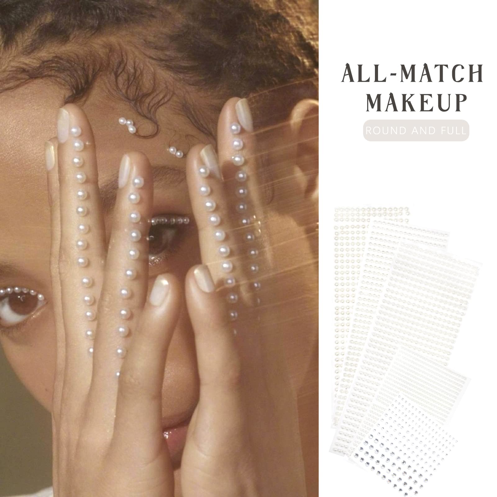 5 Sheets White Pearl 3D Self-Adhesive Rhinestone Stickers - 3mm/4mm/5mm/6mm Temporary Tattoo Gems for Nails, Face, Eyes & Body - Perfect for DIY Nail Art, Costume Makeup, Festival Outfits & Body Jewelry