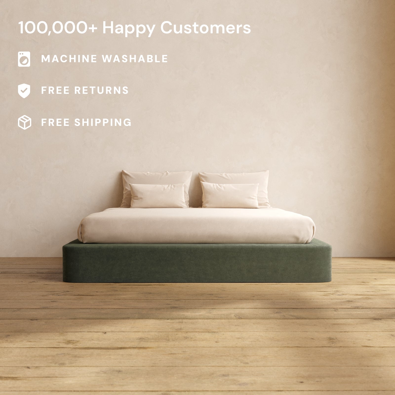 King Size Upholstered Platform Bed Frame with Luxe Corduroy Fabric in Olive Green - Modern Bedroom Furniture for Master Bedroom & Guest Room